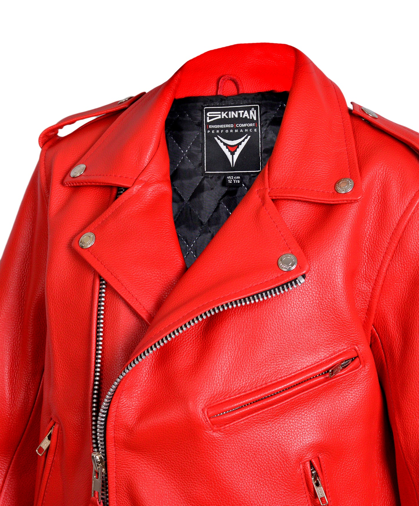 Children’s Real Leather Retro Biker Jacket - Brando in Red