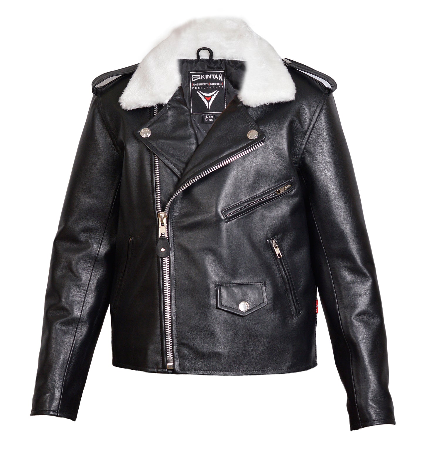Children’s Real Leather Retro Urban Jacket - Patrol with Removable Faux Fur Collar