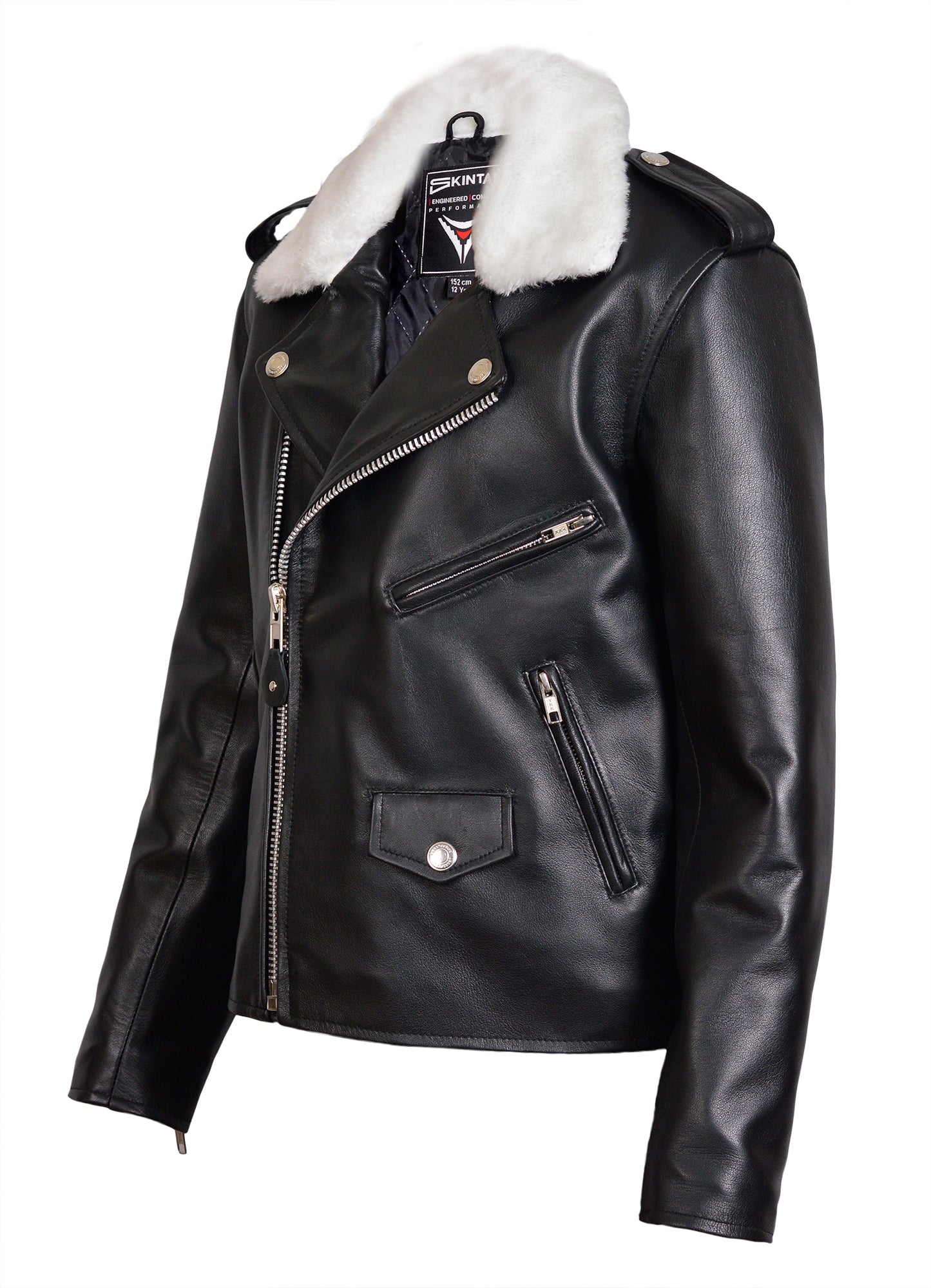 Children’s Real Leather Retro Urban Jacket - Patrol with Removable Faux Fur Collar