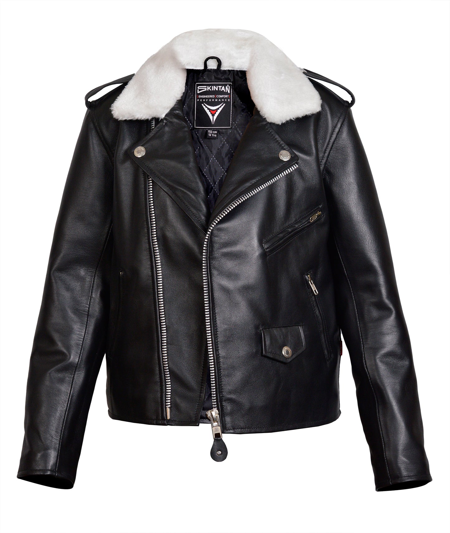 Children’s Real Leather Retro Urban Jacket - Patrol with Removable Faux Fur Collar