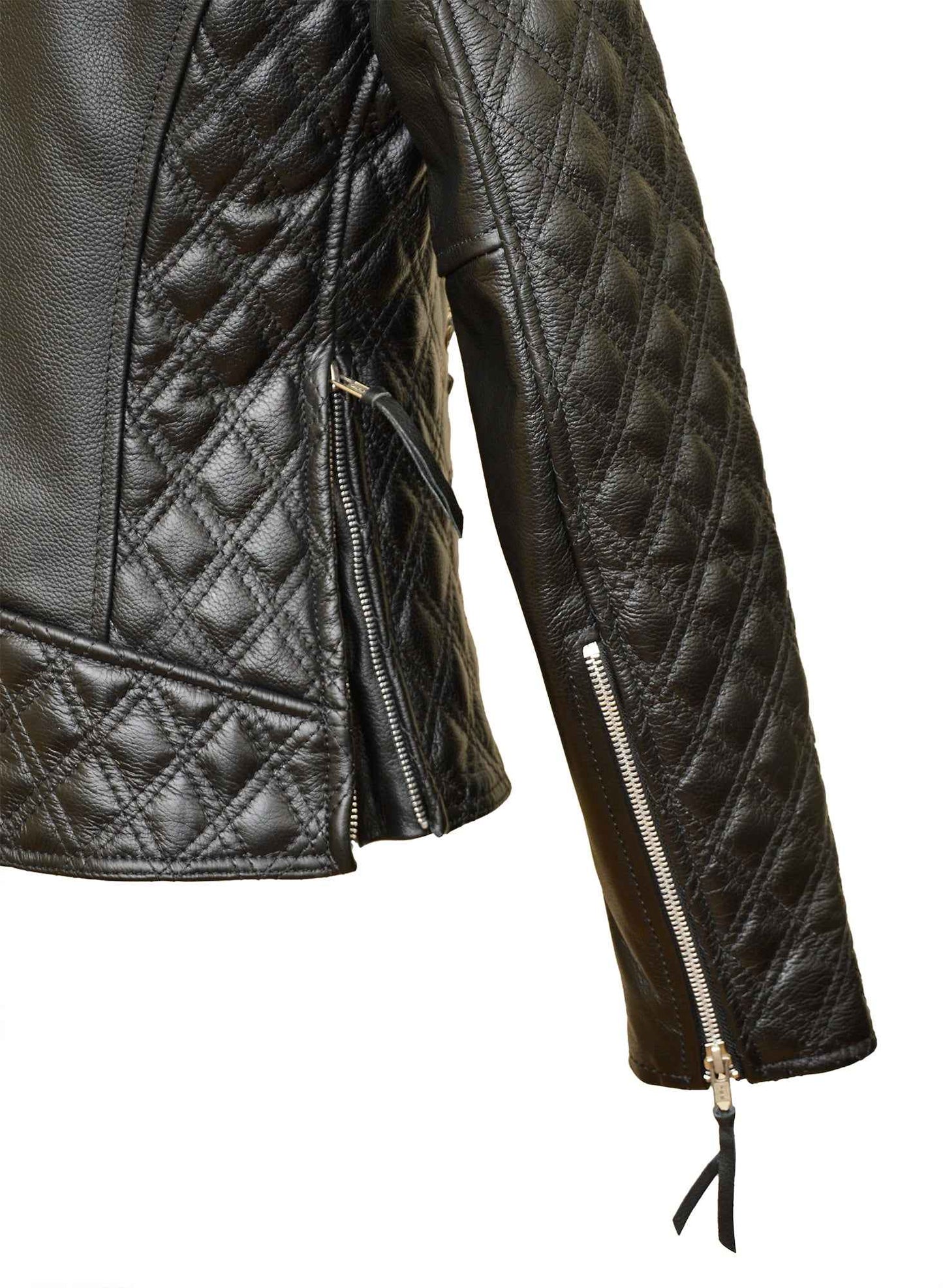 Women's Real Leather Classic Biker Style Jacket in Black - The Adeline