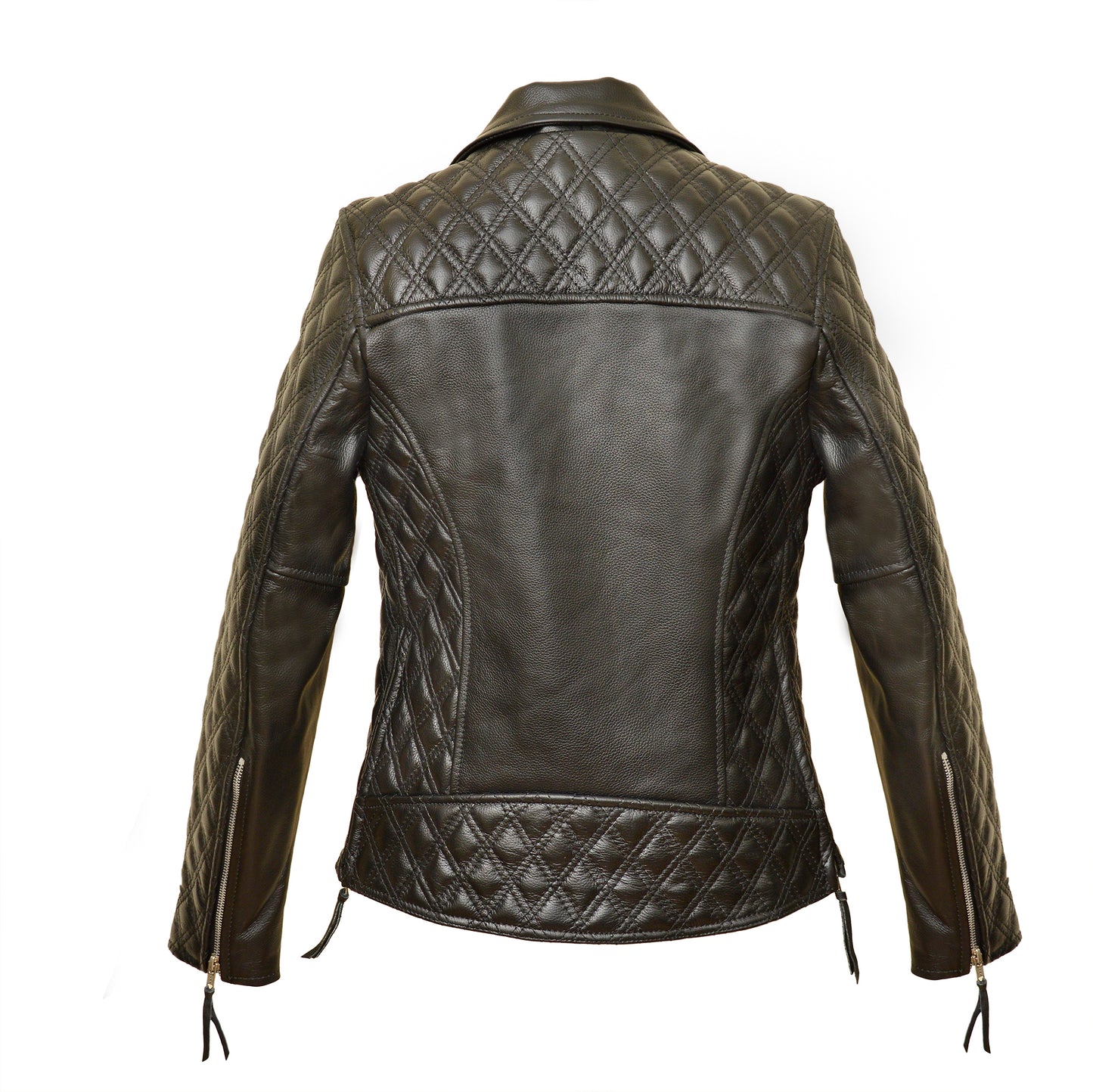 Women's Real Leather Classic Biker Style Jacket in Black - The Adeline