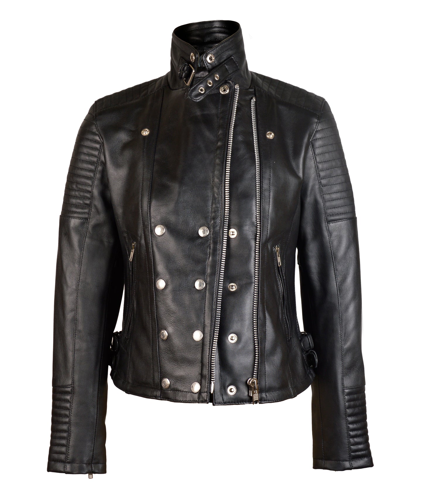 Women's Real Leather Classic Biker Style Jacket in Black - The Lyra