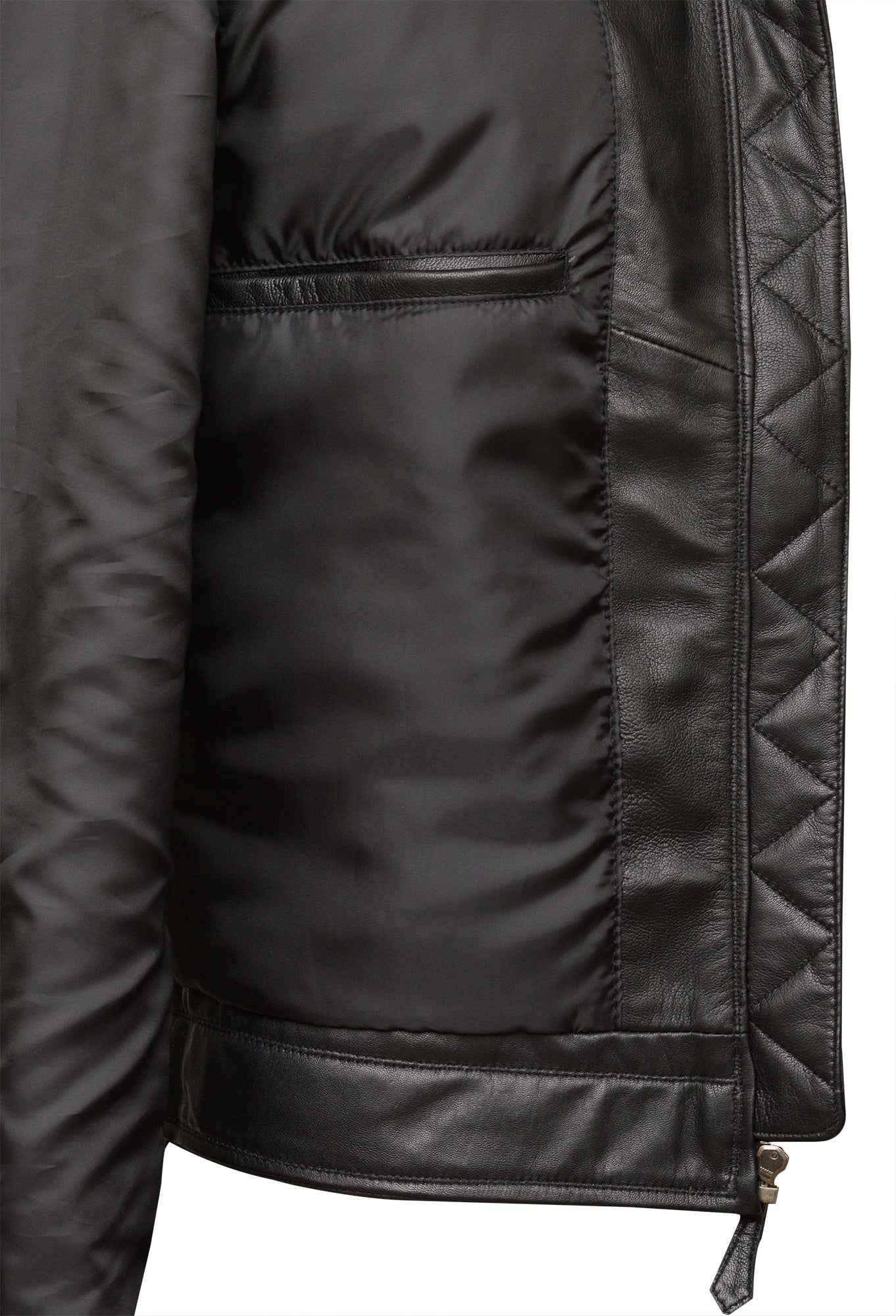 Men's Leather Harrington Jacket in Black Nappa - Haku