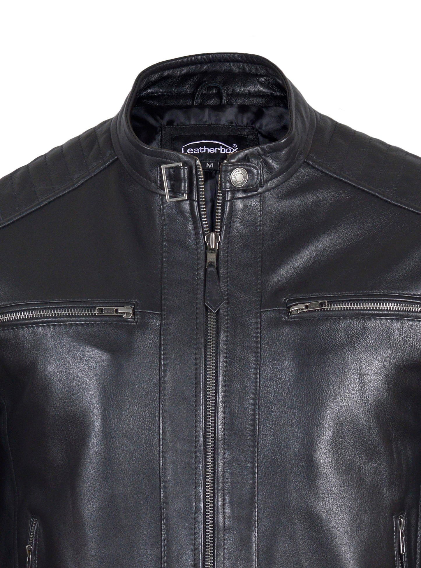Men's Zipped Leather Bomber Jacket in Black - Apex