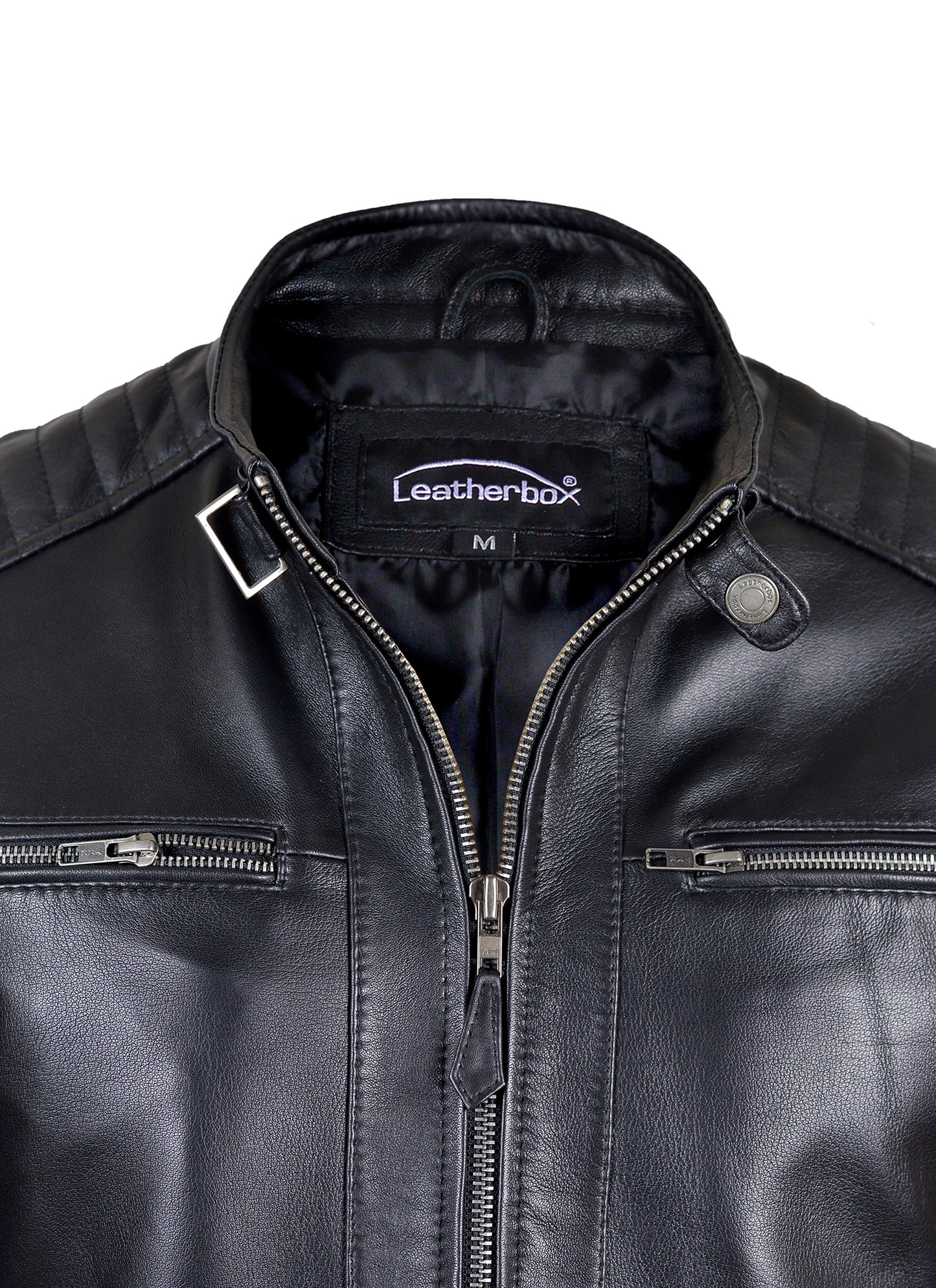 Men's Zipped Leather Bomber Jacket in Black - Apex