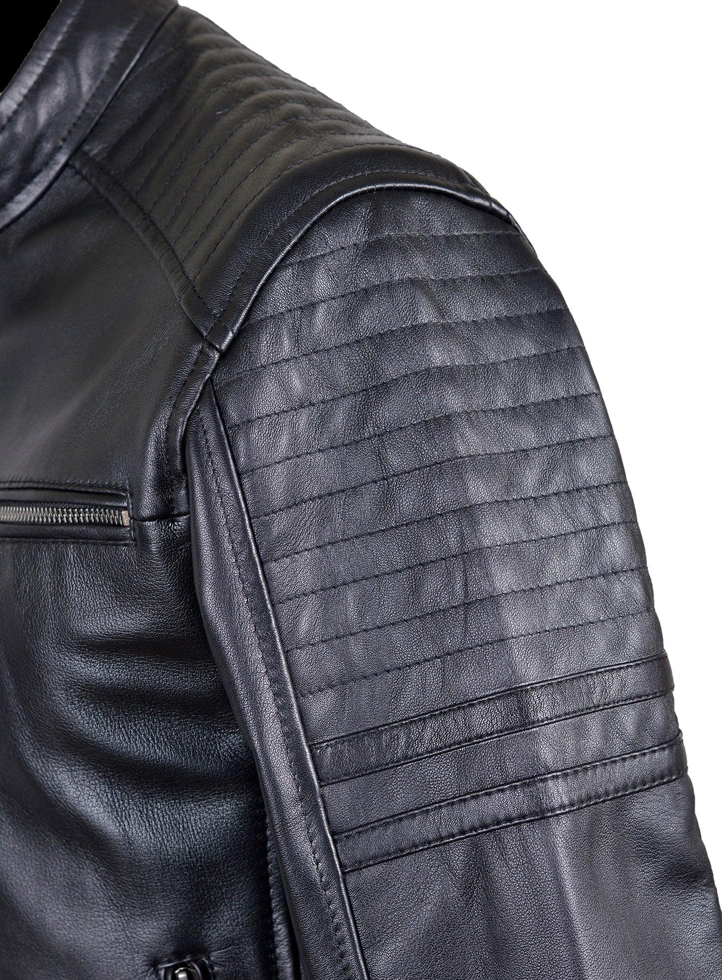 Men's Zipped Leather Bomber Jacket in Black - Apex