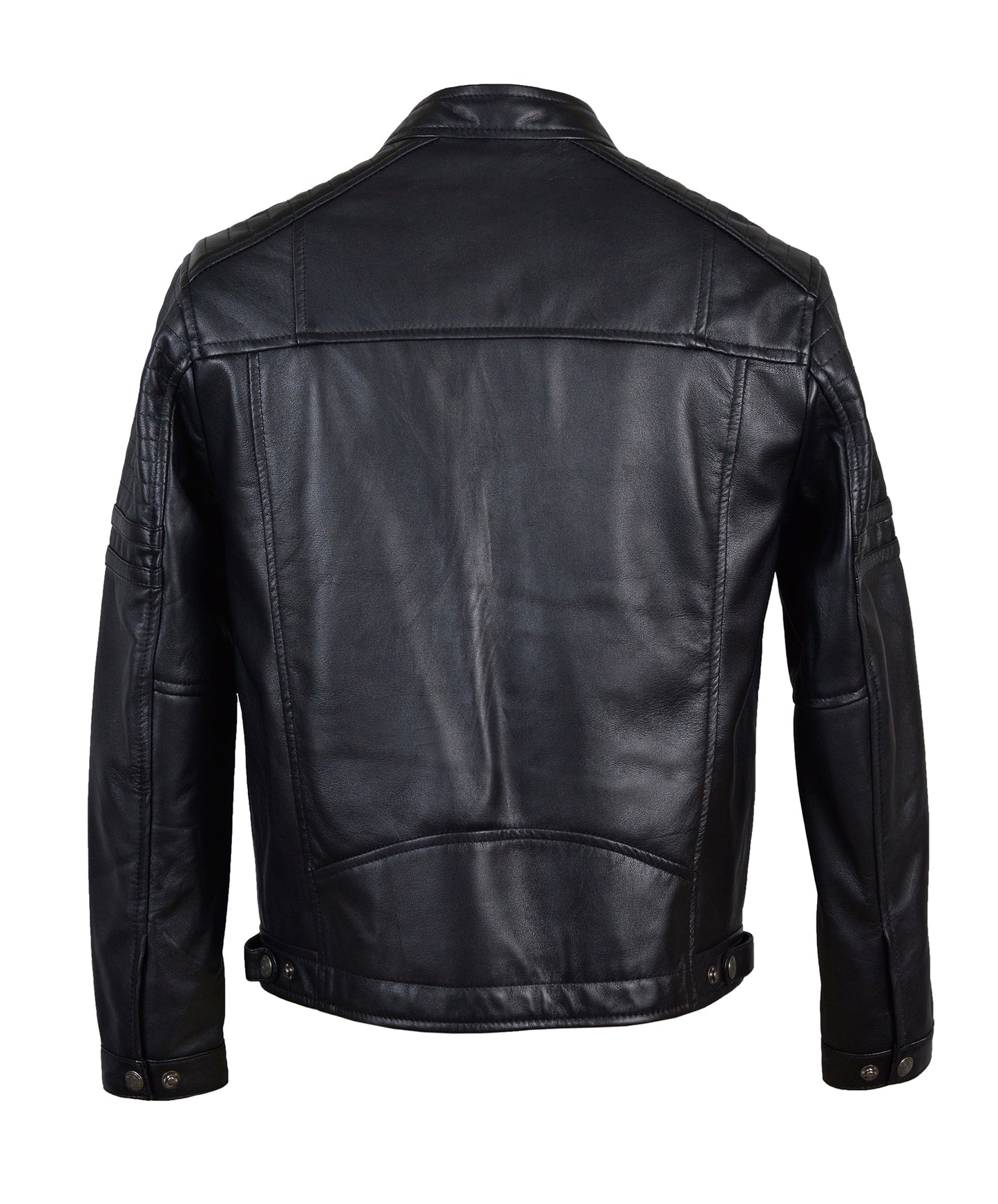 Men's Zipped Leather Bomber Jacket in Black - Apex