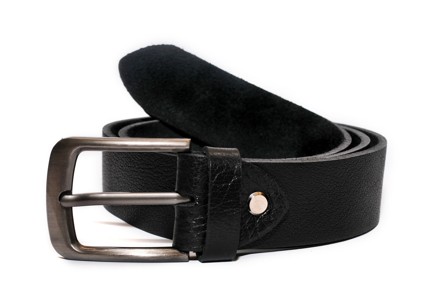 Men's Belt in Genuine Black Cowhide with High Quality Buckle