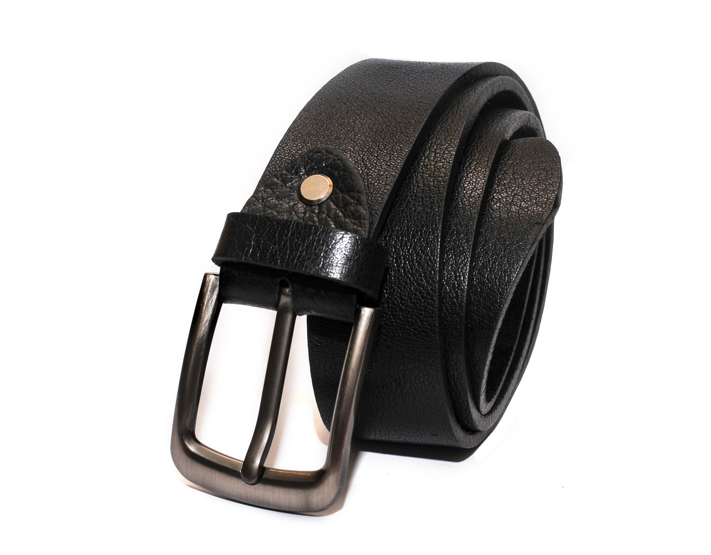 Men's Belt in Genuine Black Cowhide with High Quality Buckle