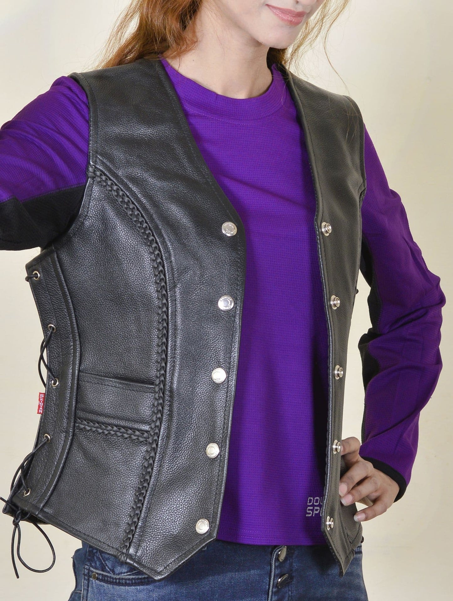 Women's Leather Waistcoat in Black Cowhide - Jessie