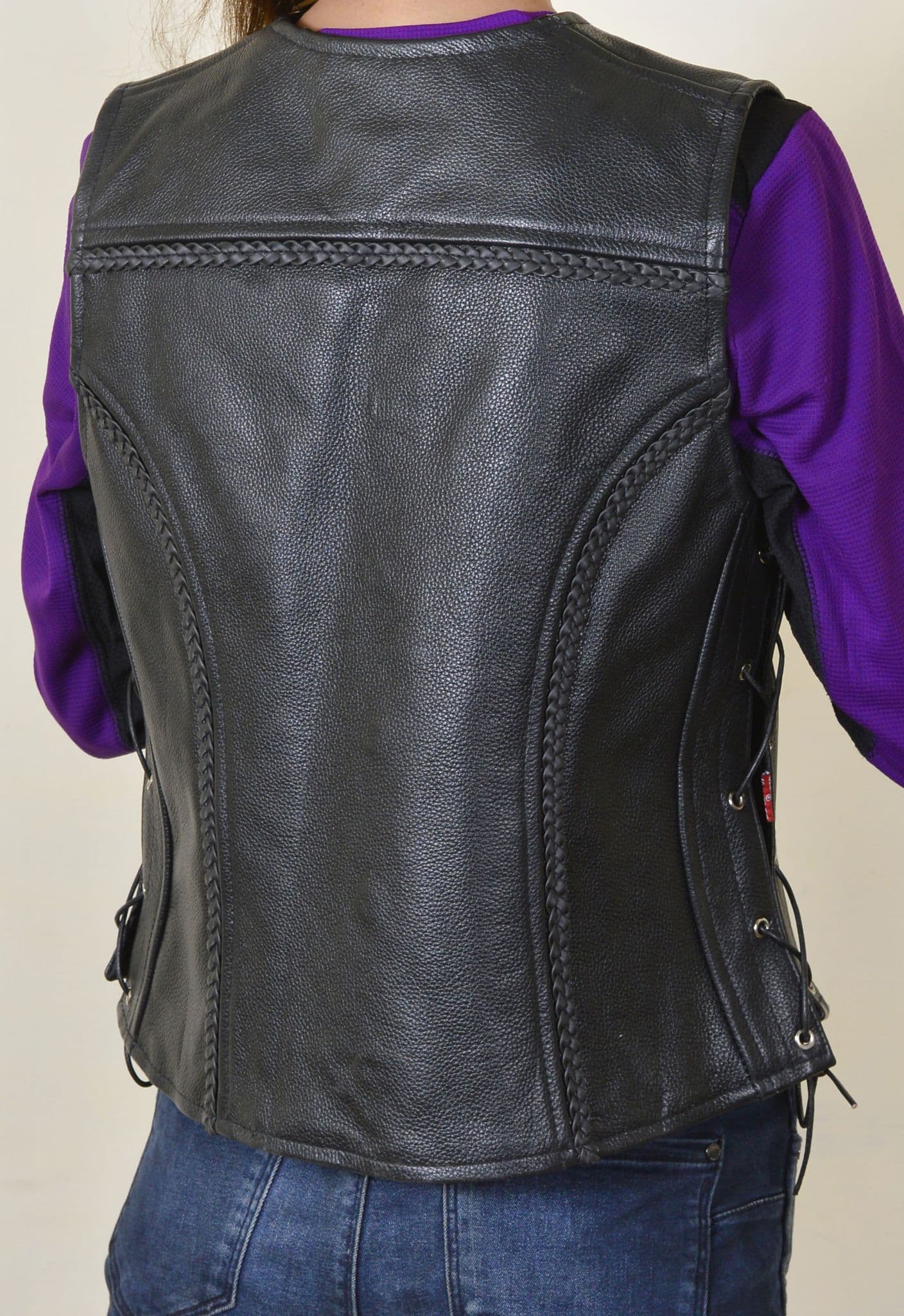 Women's Leather Waistcoat in Black Cowhide - Jessie