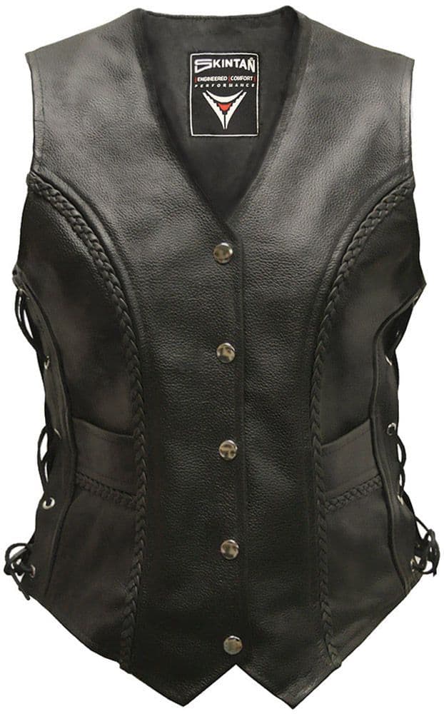 Women's Leather Waistcoat in Black Cowhide - Jessie