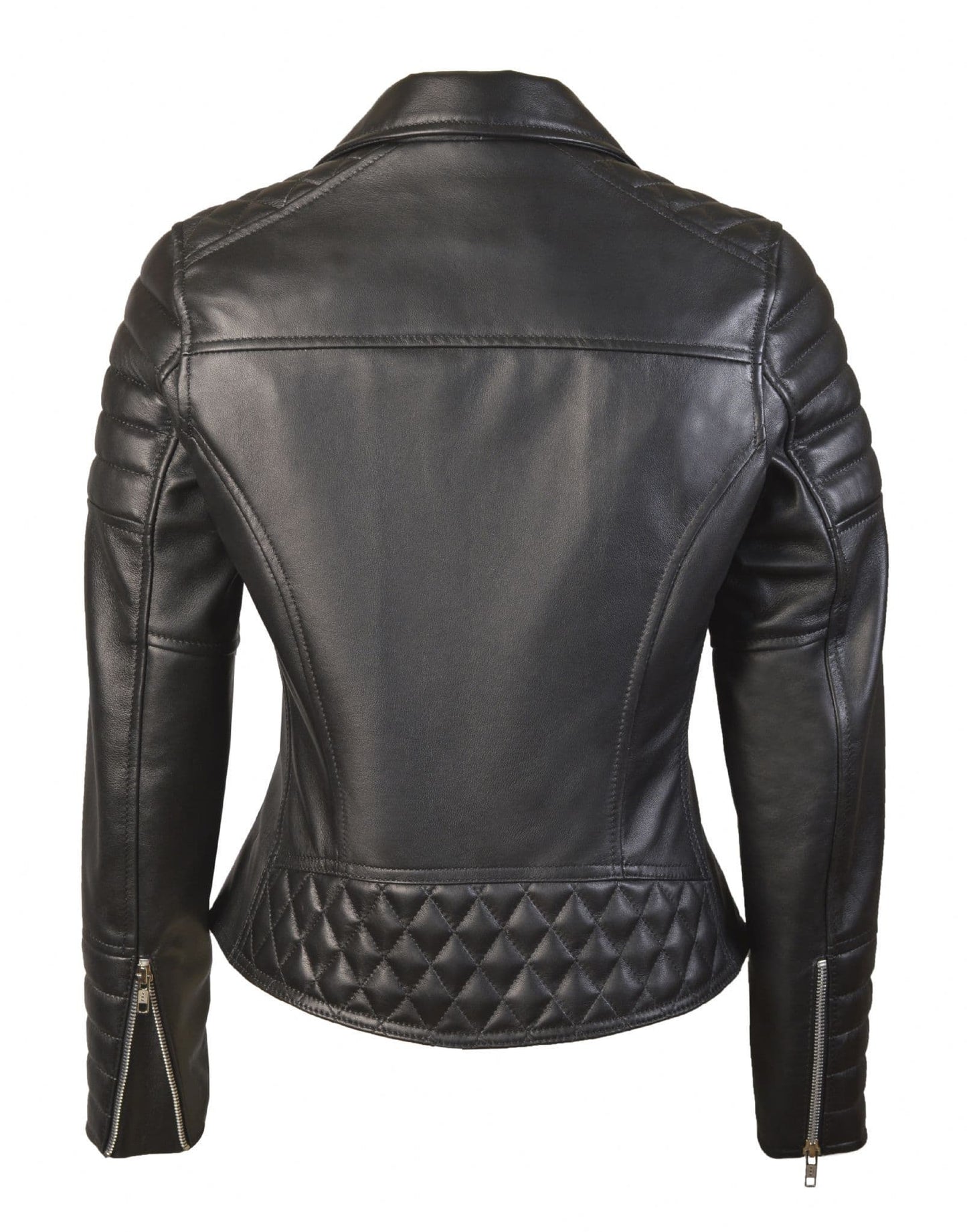 Womens Leather Biker Style Jacket in Black Nappa - Rogue