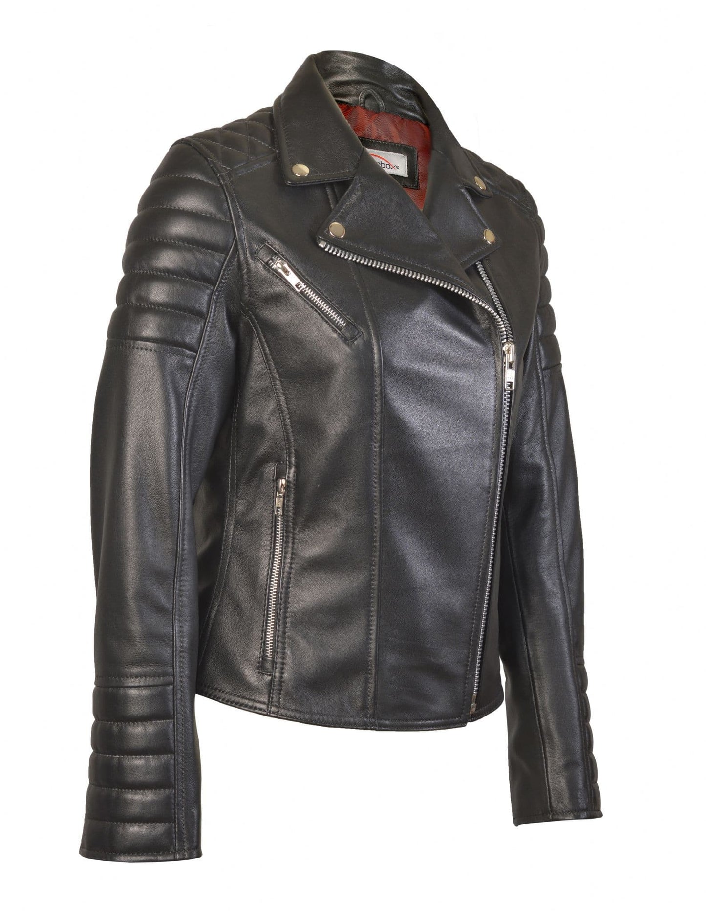 Womens Leather Biker Style Jacket in Black Nappa - Rogue