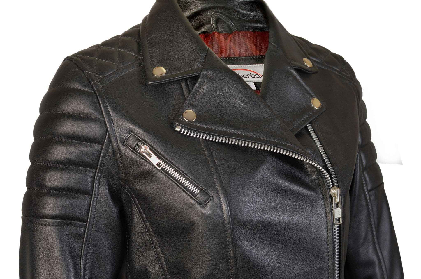 Womens Leather Biker Style Jacket in Black Nappa - Rogue