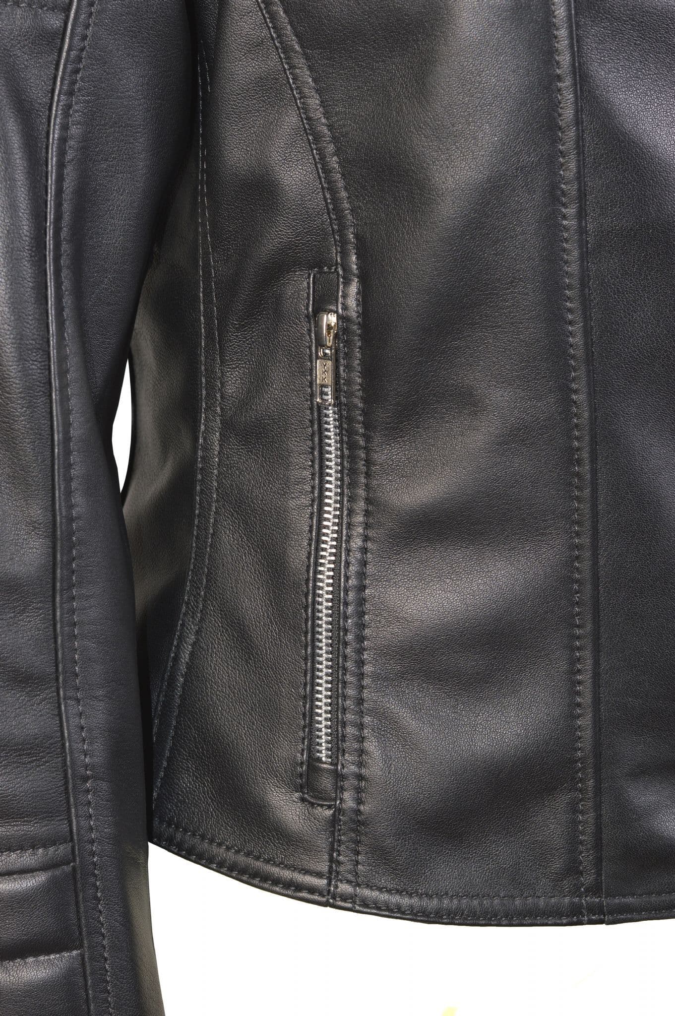 Womens Leather Biker Style Jacket in Black Nappa - Rogue