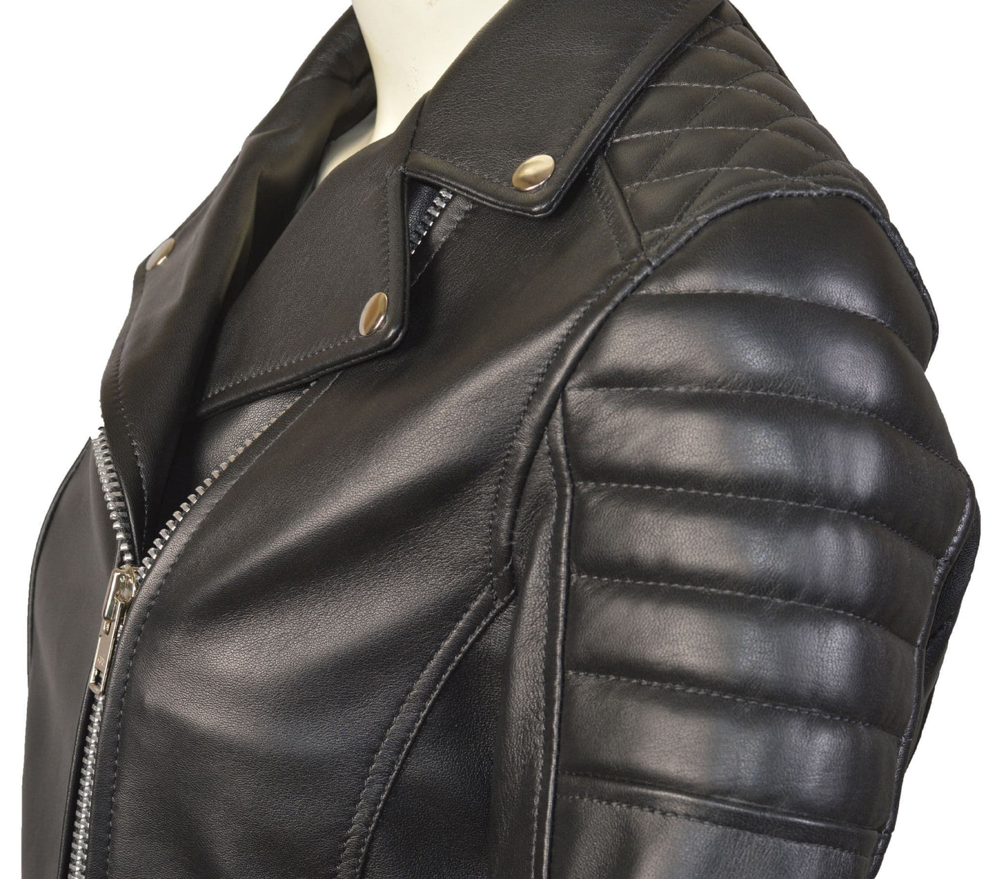 Womens Leather Biker Style Jacket in Black Nappa - Rogue