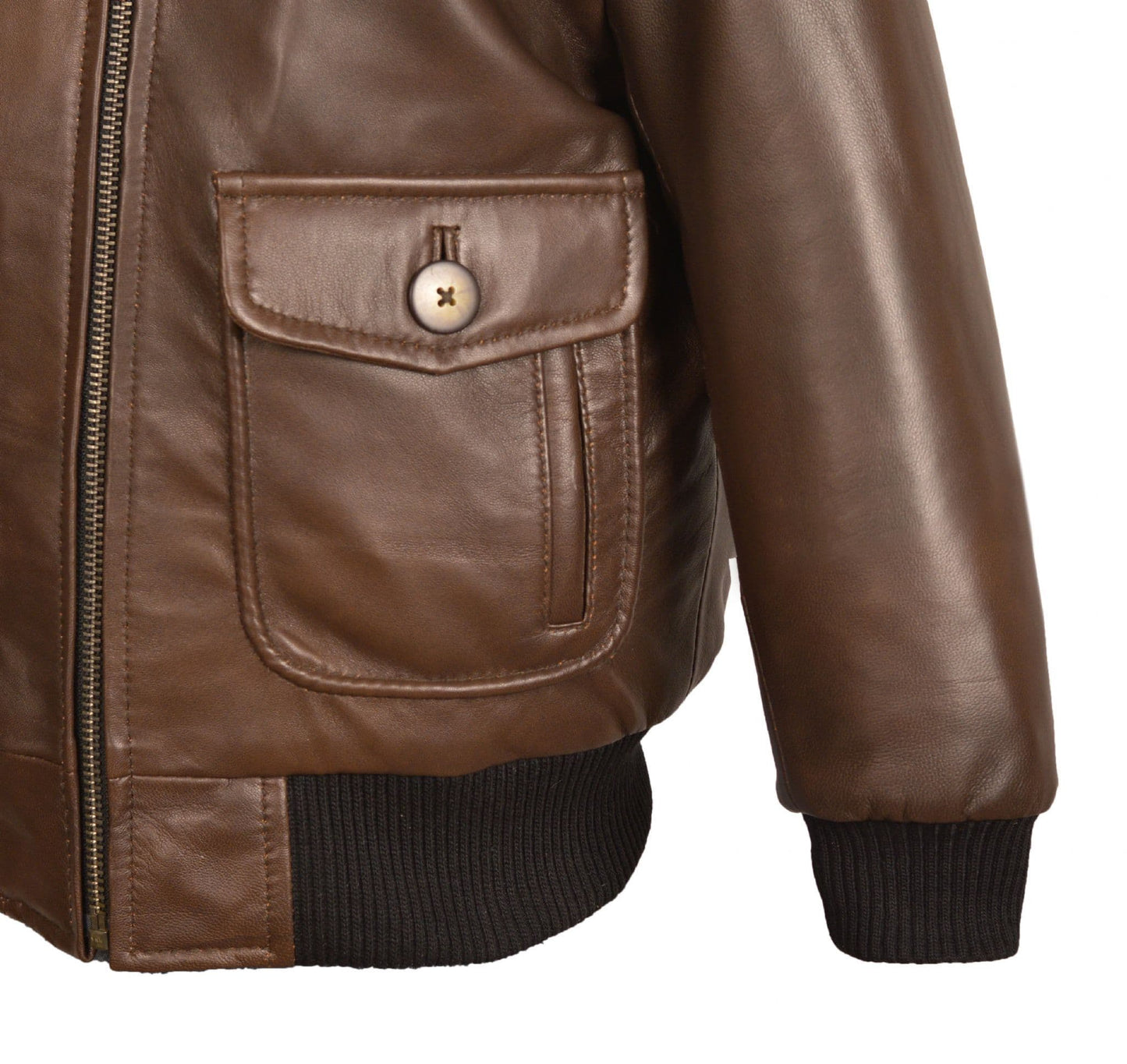 Children’s Real Leather Retro Urban Jacket - Skyline (Brown - White Faux Fur)