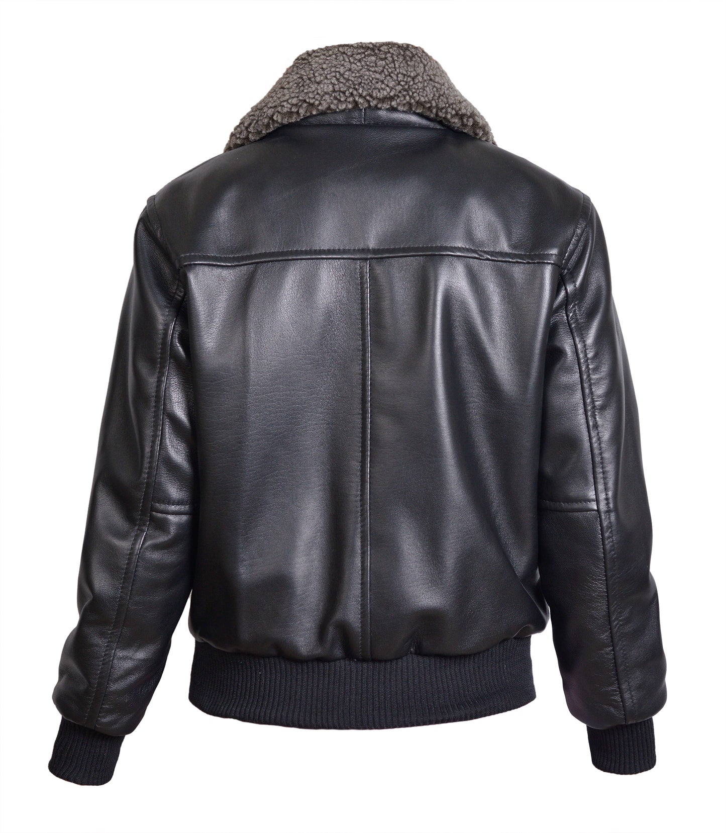 Children’s Real Leather Retro Urban Jacket - Skyline (Black - Khaki Green Fur)