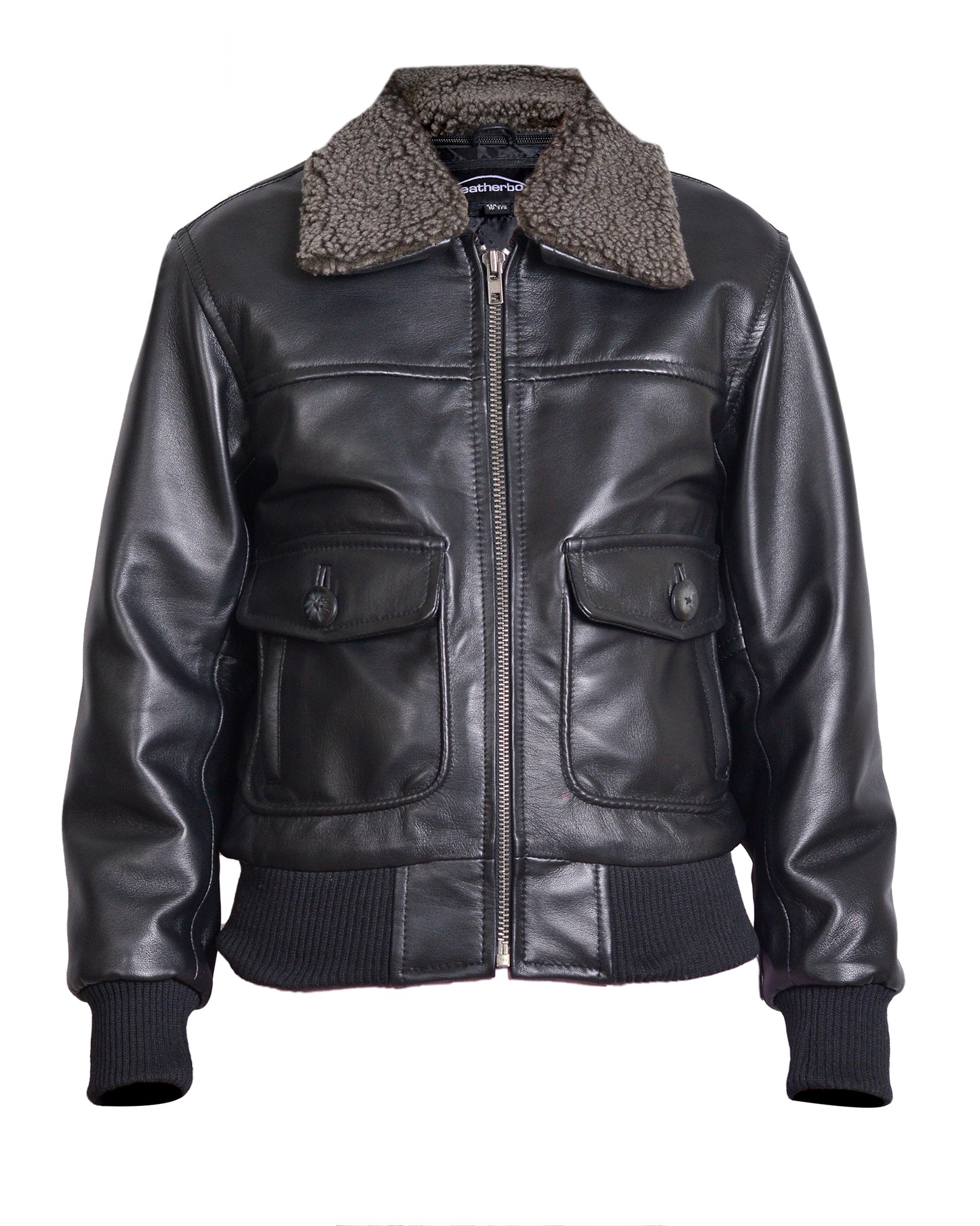 Children’s Real Leather Retro Urban Jacket - Skyline (Black - Khaki Green Fur)