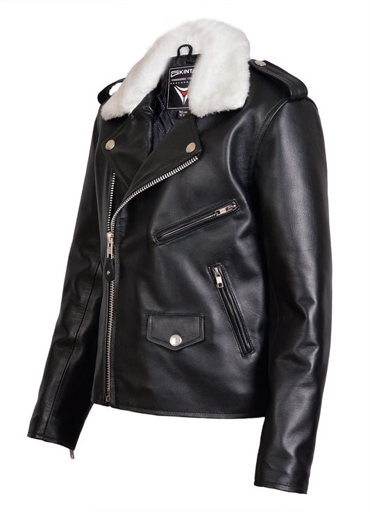 Children’s Real Leather Retro Urban Jacket - Patrol with Removable Faux Fur Collar