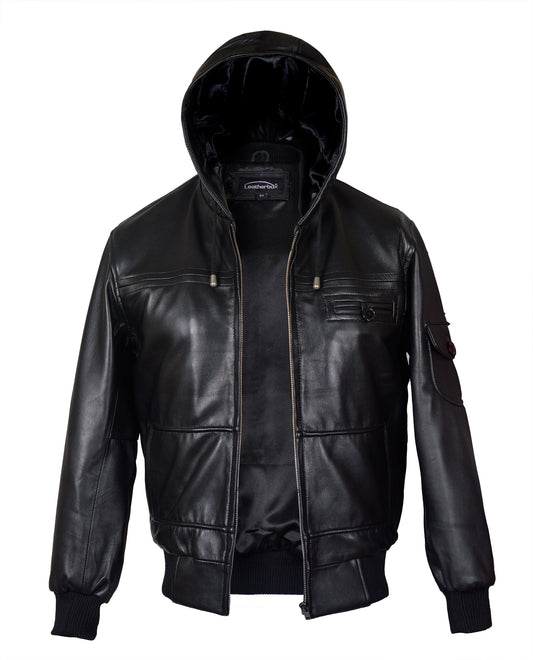 Men's Leather Hooded Jacket –  100% Premium Real Leather