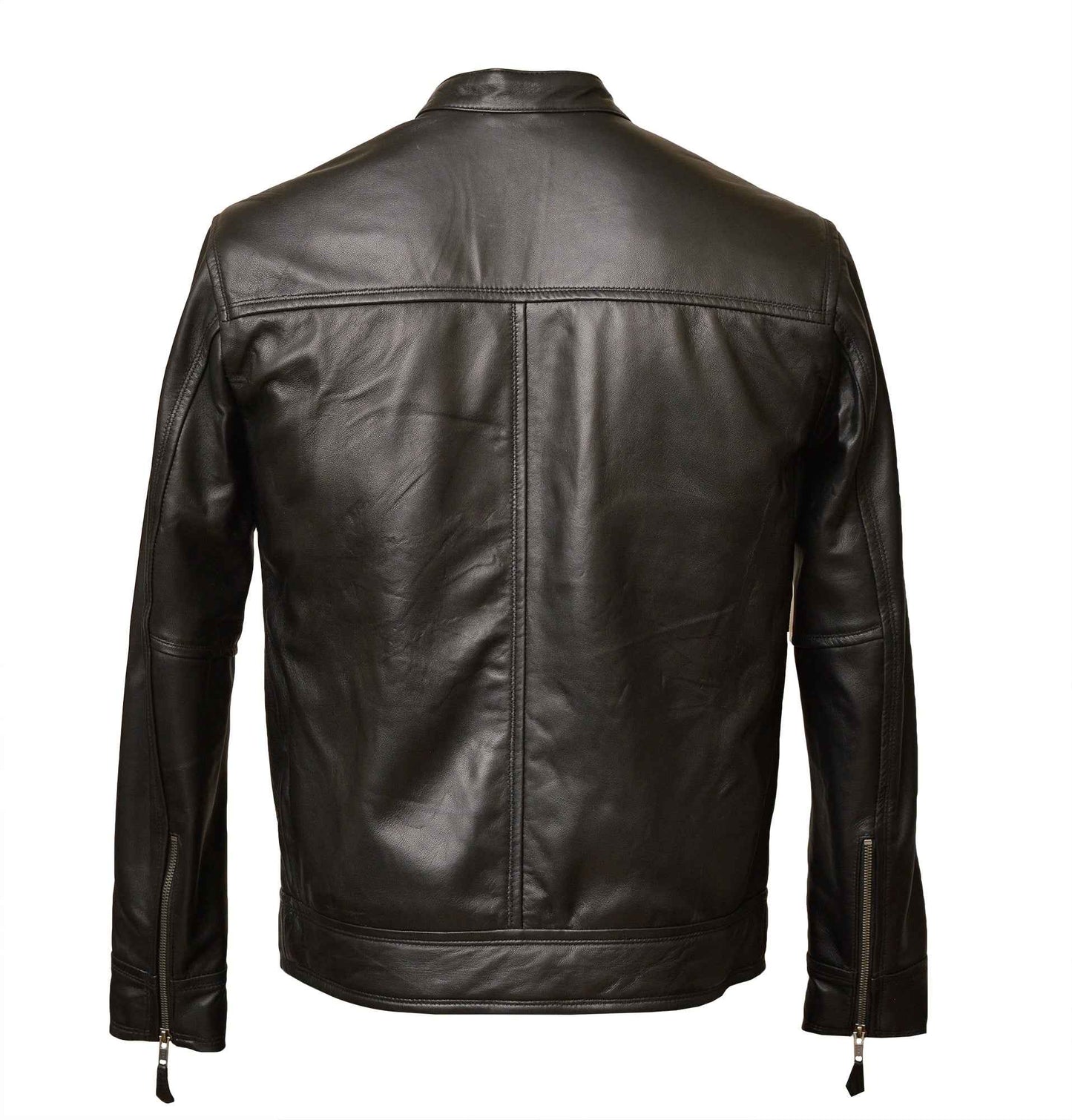 Men's Zipped Leather Harrington Jacket in Black Nappa - Noa