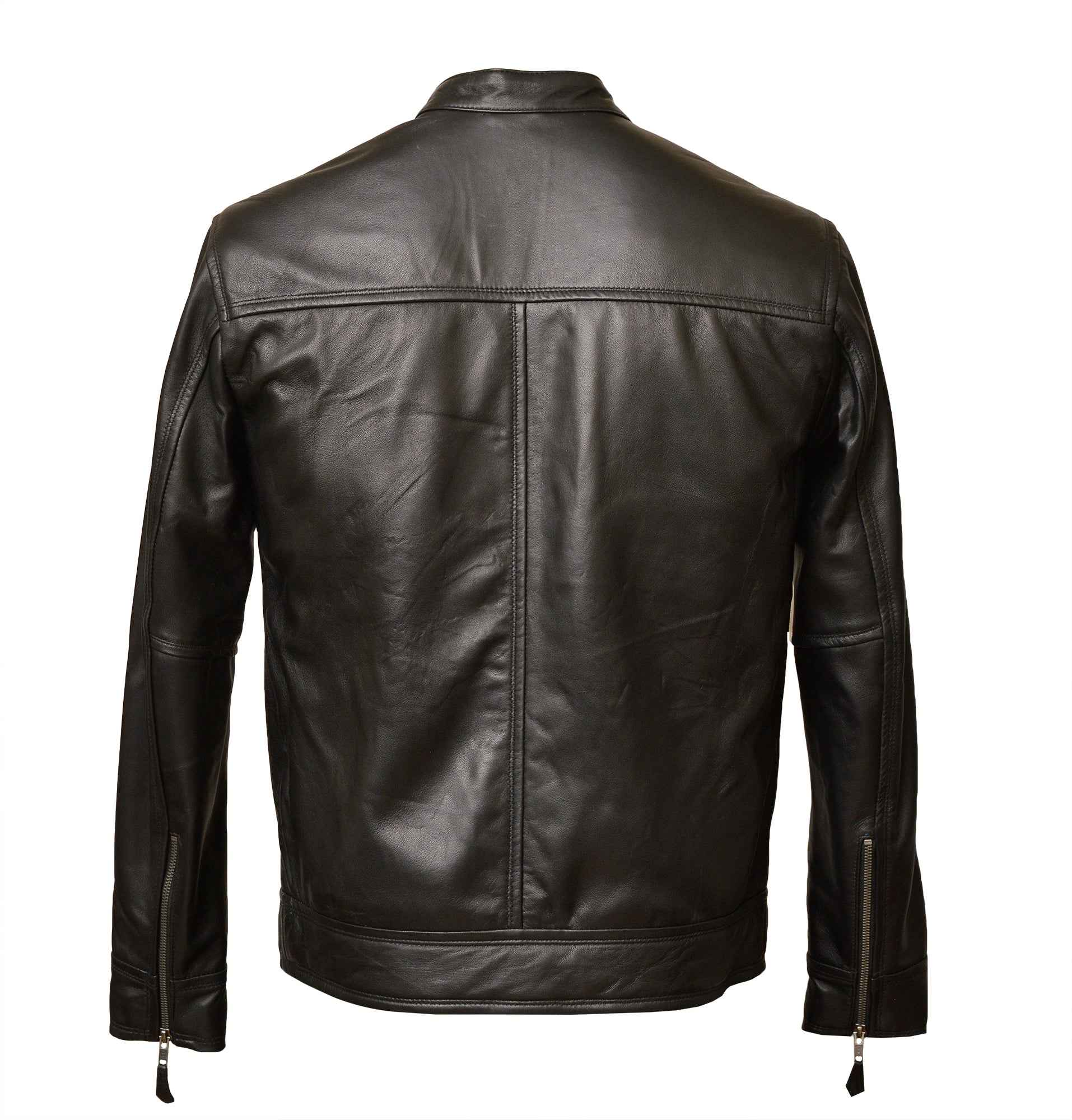 Men's Zipped Leather Harrington Jacket in Black Nappa - Noa