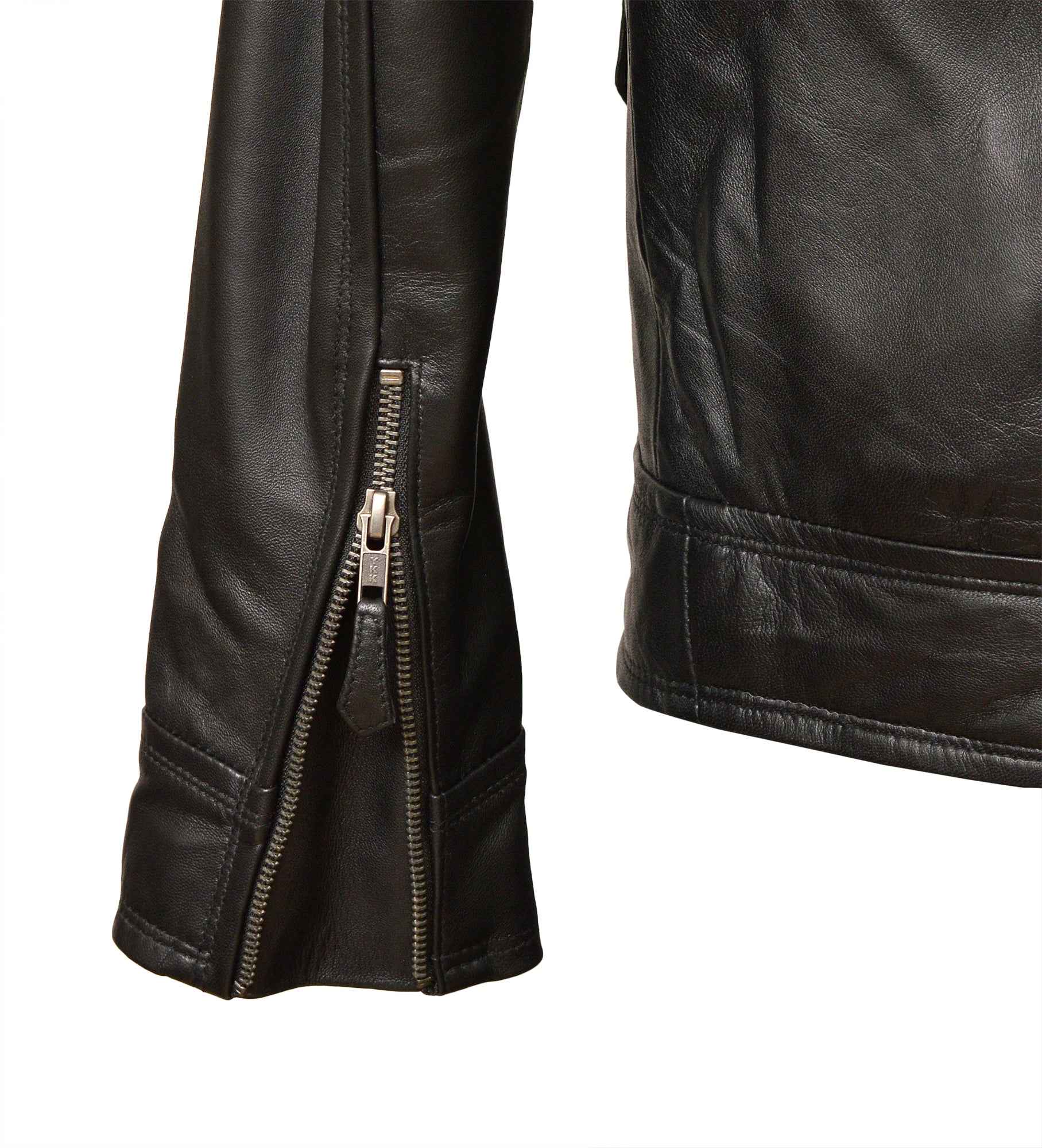 Men's Zipped Leather Harrington Jacket in Black Nappa - Noa