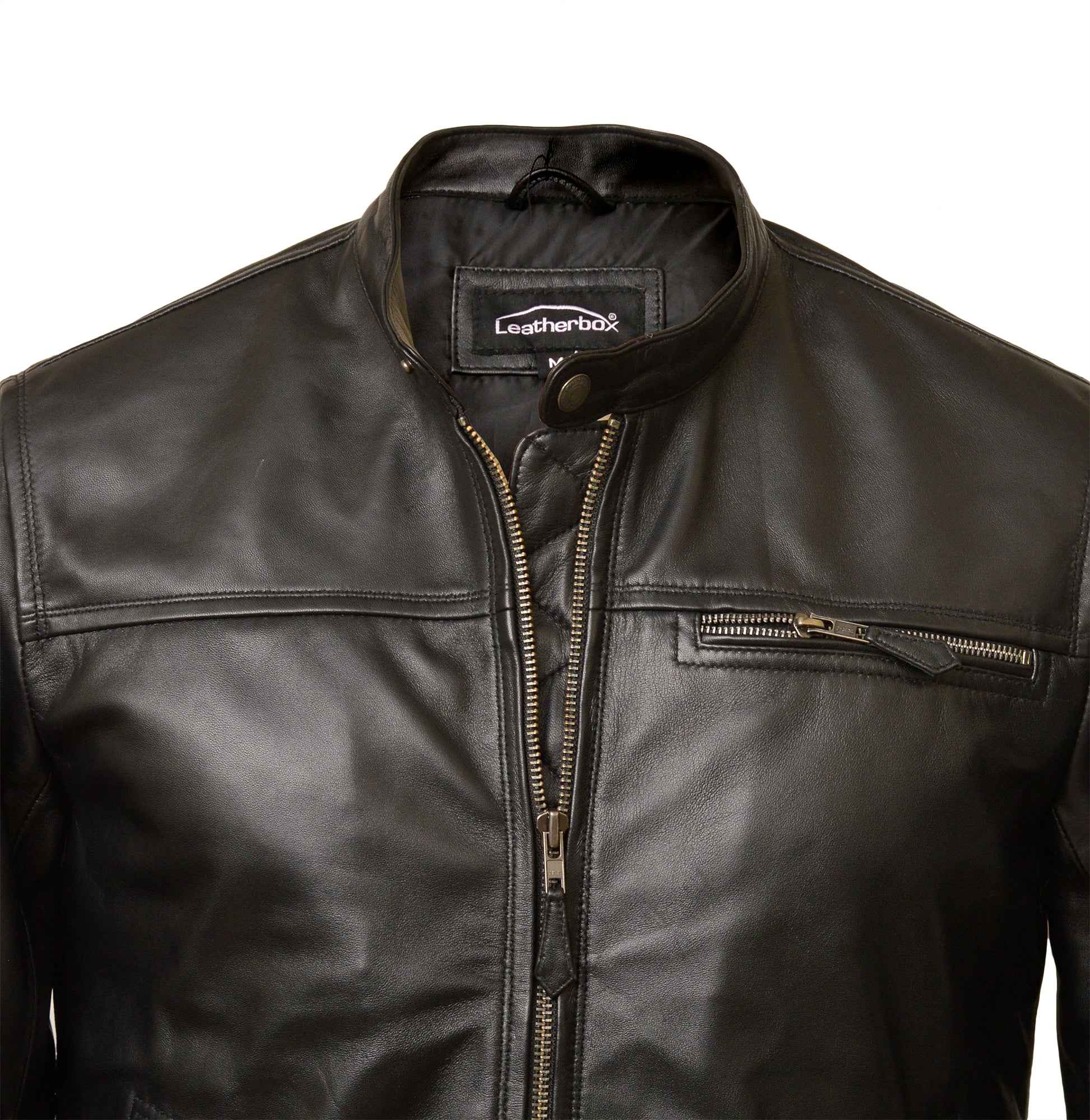 Men's Zipped Leather Harrington Jacket in Black Nappa - Noa