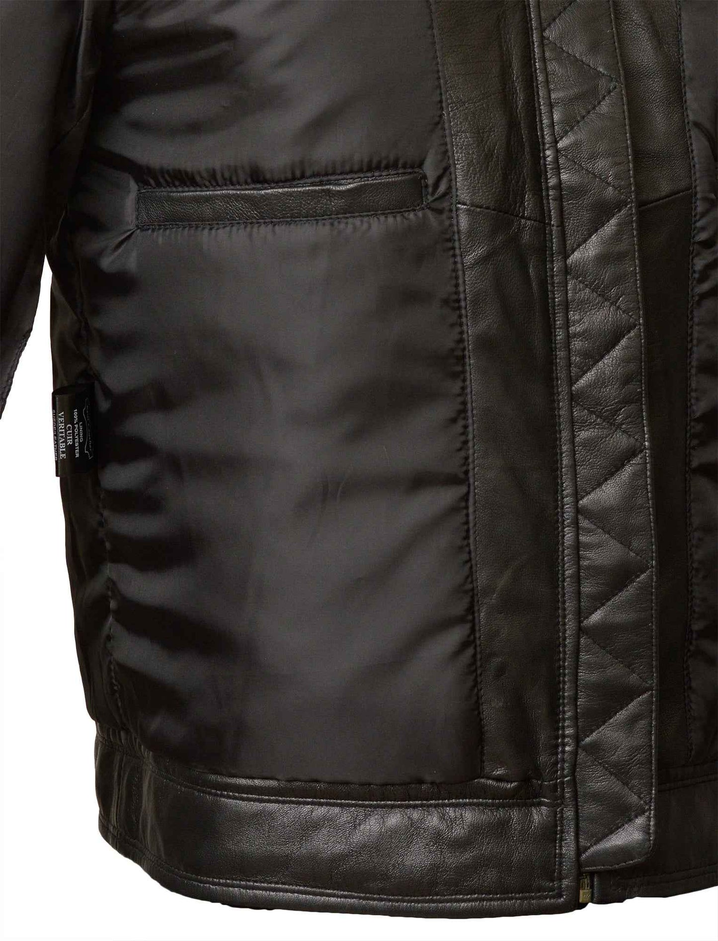 Men's Zipped Leather Harrington Jacket in Black Nappa - Noa