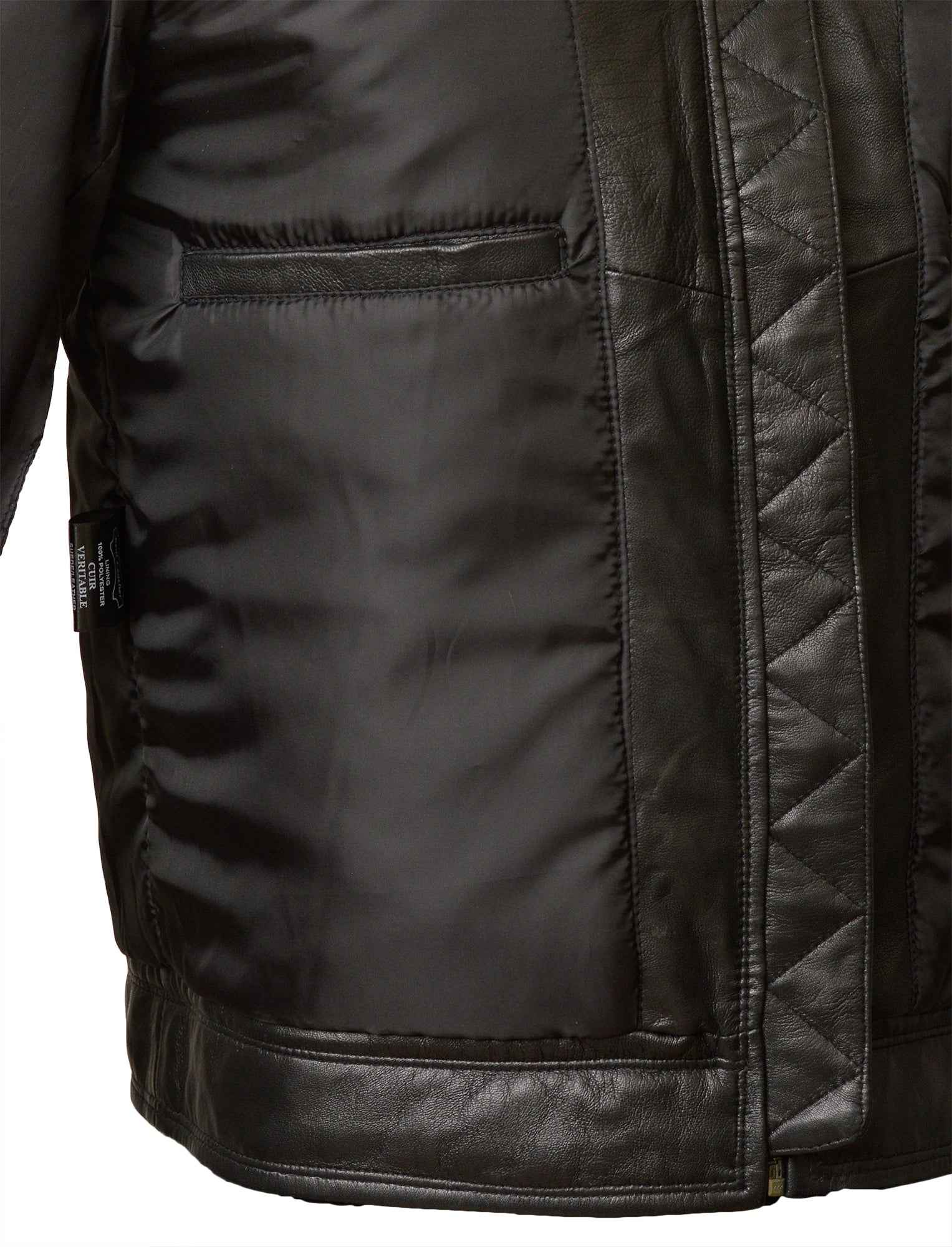 Men's Zipped Leather Harrington Jacket in Black Nappa - Noa