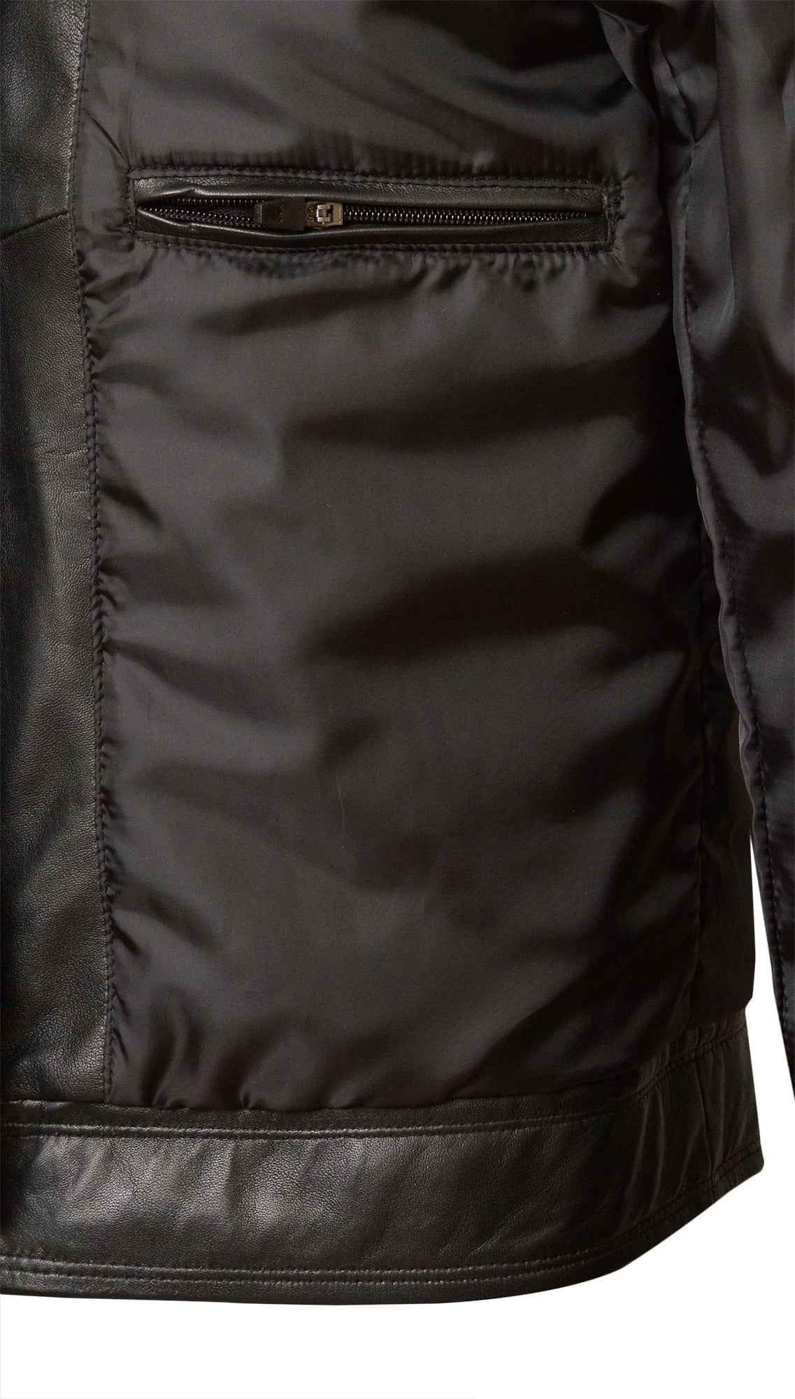 Men's Zipped Leather Harrington Jacket in Black Nappa - Noa