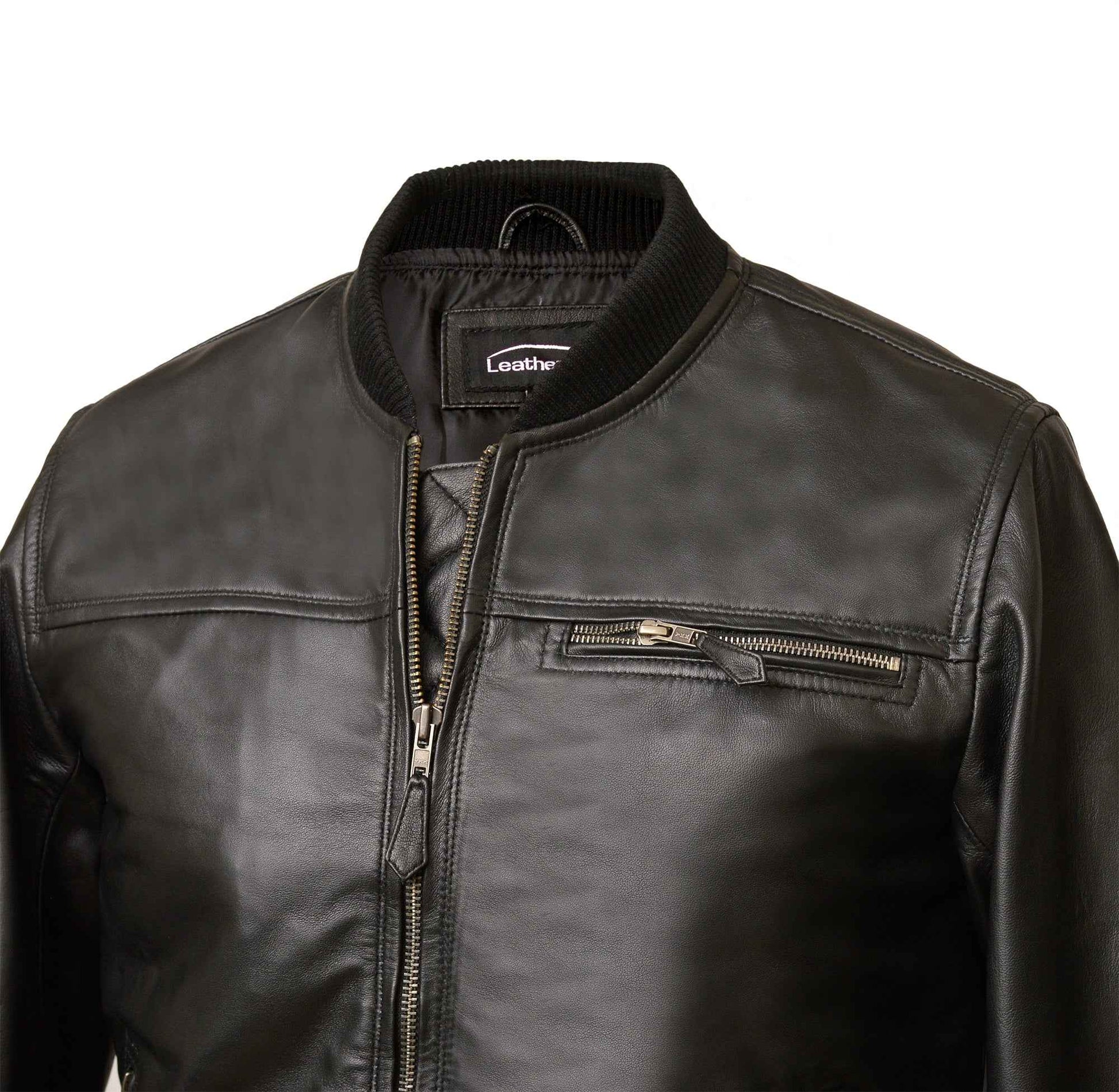 Men's Black Band Collar Bomber Jacket | Sheep Nappa | Blackstone
