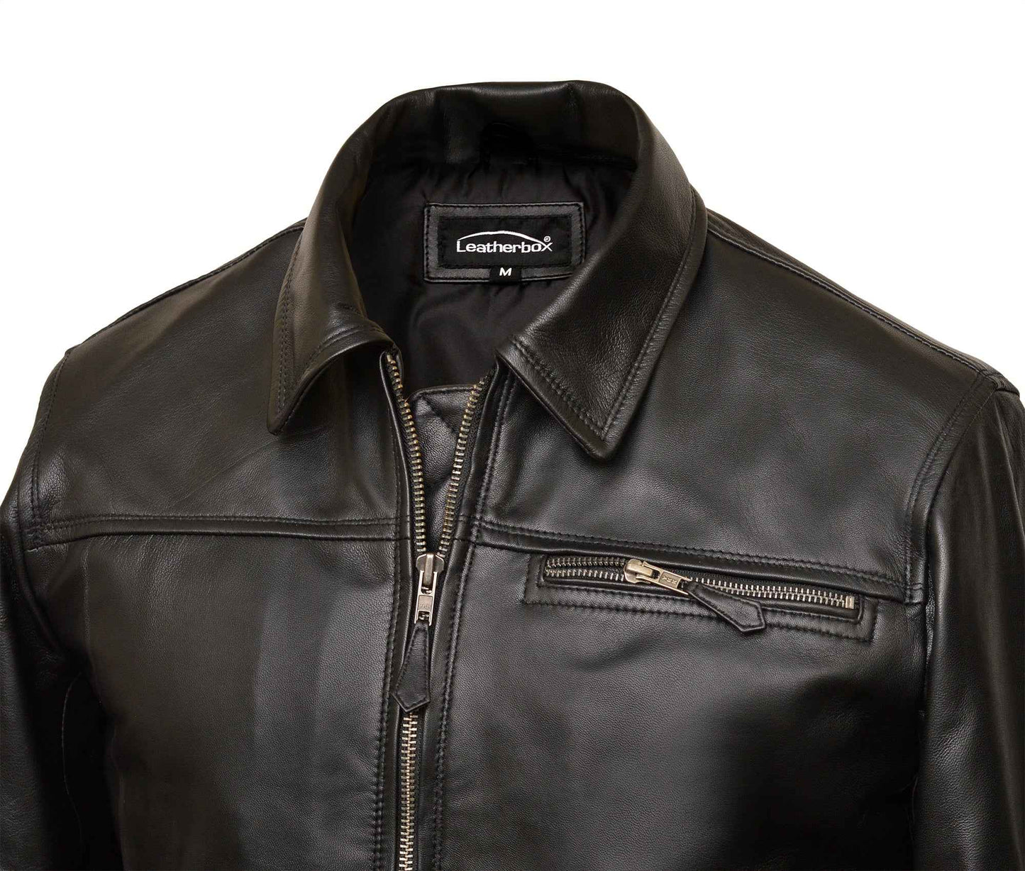 Men's Black Band Collar Bomber Jacket | Sheep Nappa | Sovereign