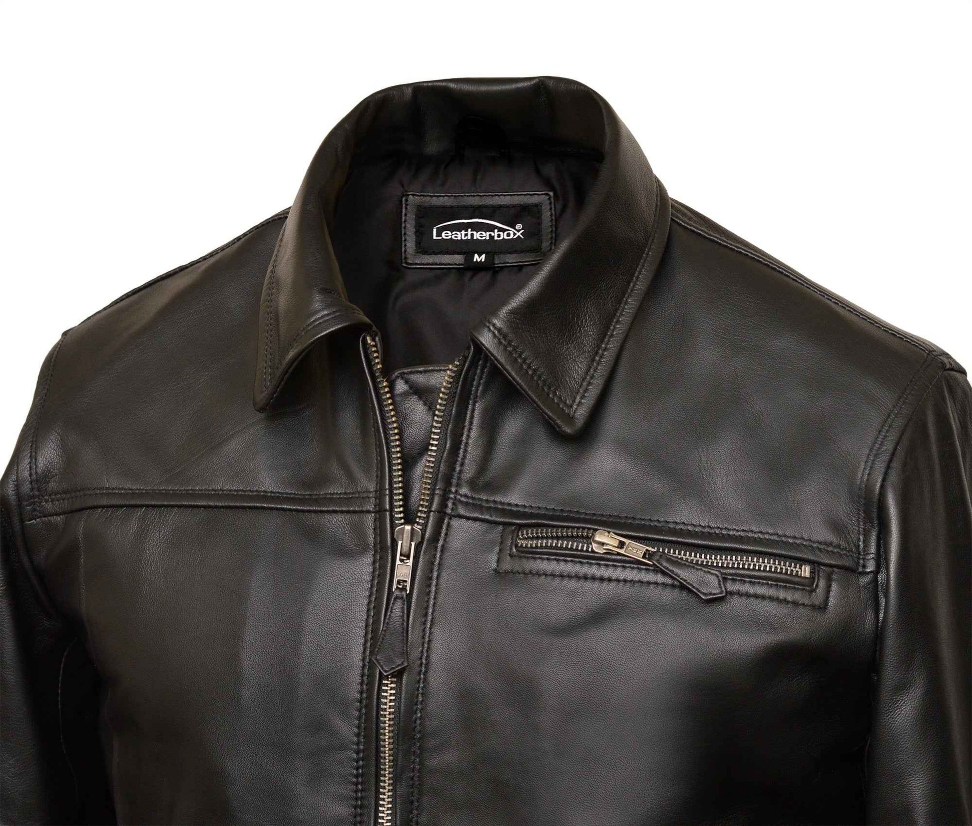 Men's Black Band Collar Bomber Jacket | Sheep Nappa | Sovereign