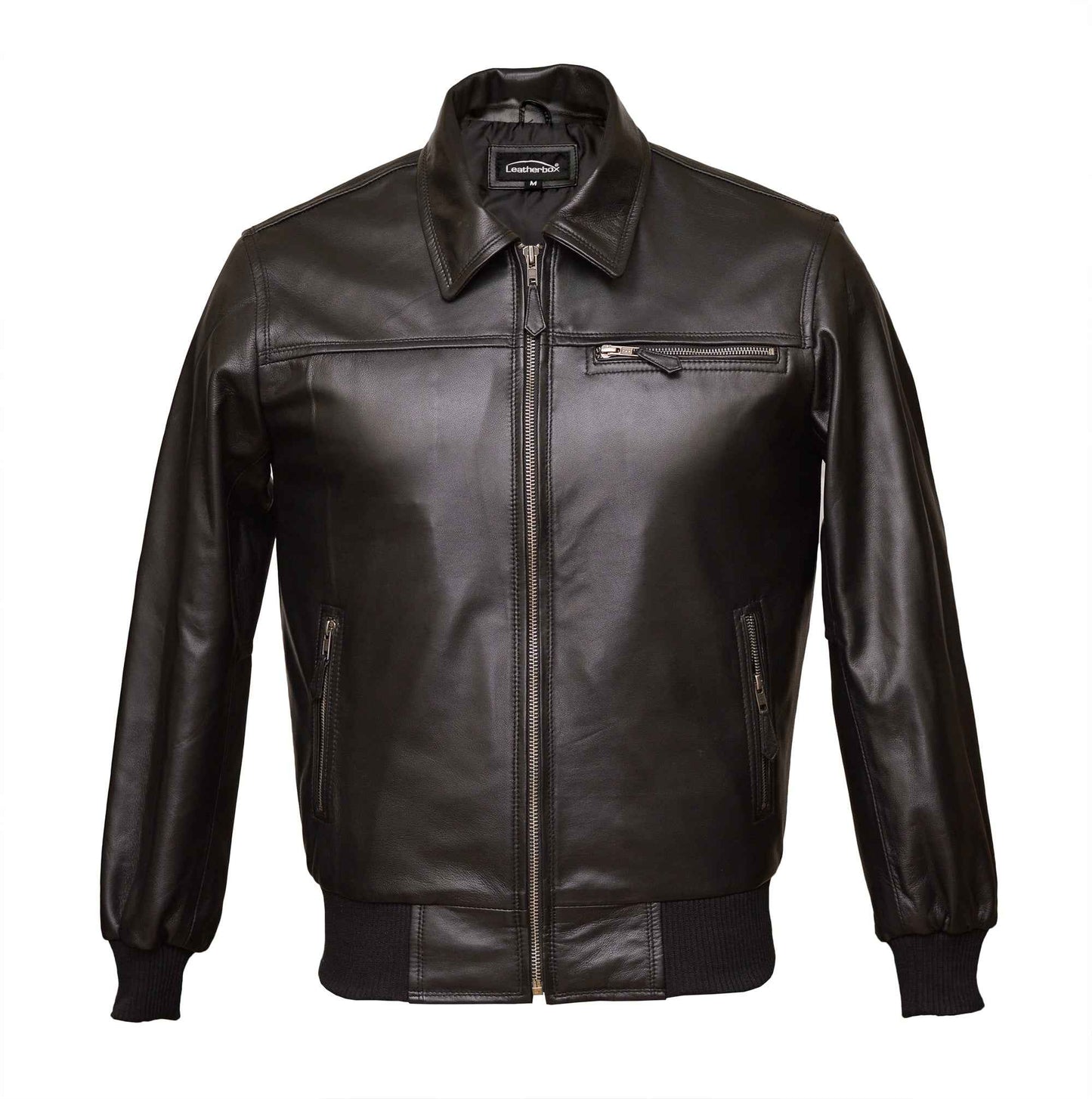 Men's Black Band Collar Bomber Jacket | Sheep Nappa | Sovereign