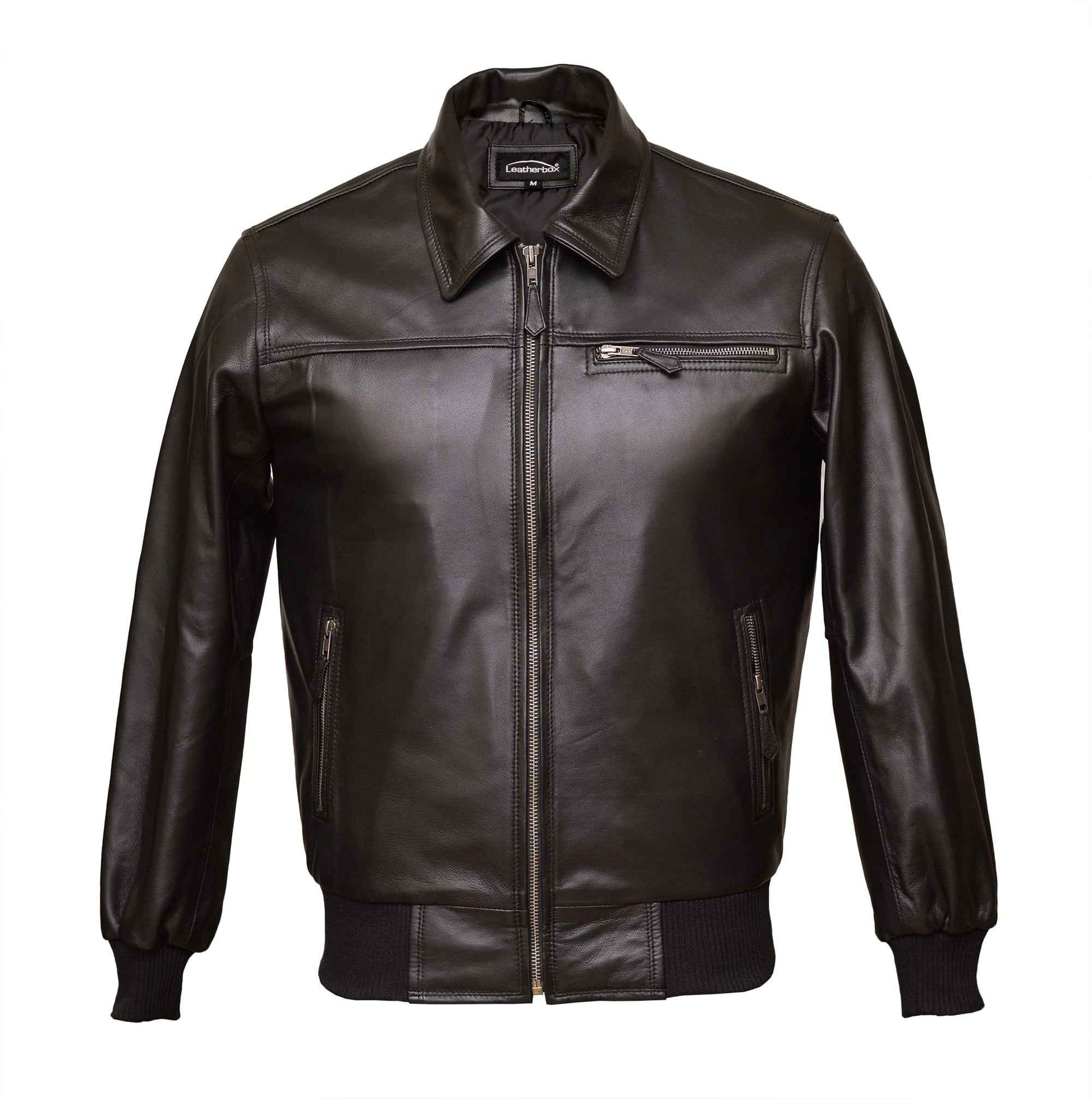 Men's Black Band Collar Bomber Jacket | Sheep Nappa | Sovereign