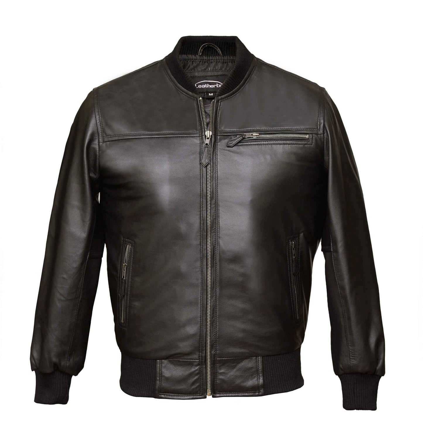 Men's Black Band Collar Bomber Jacket | Sheep Nappa | Blackstone
