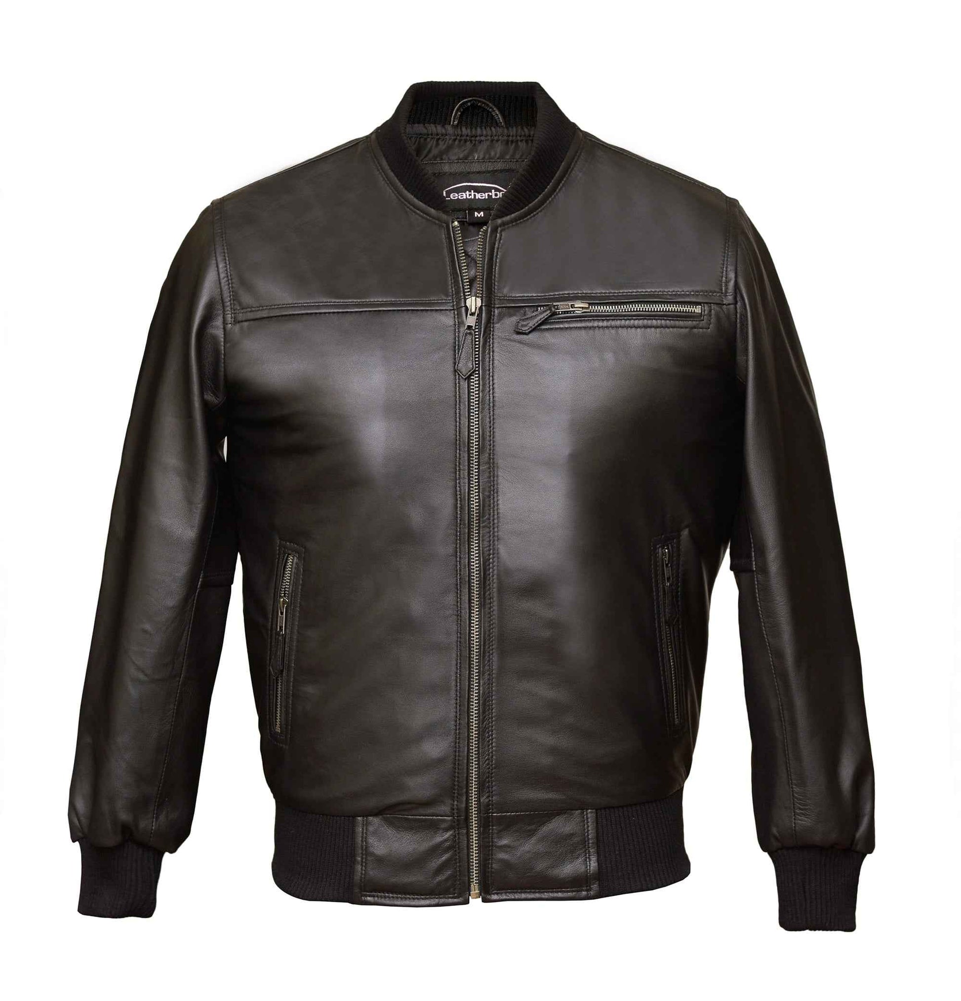 Men's Black Band Collar Bomber Jacket | Sheep Nappa | Blackstone