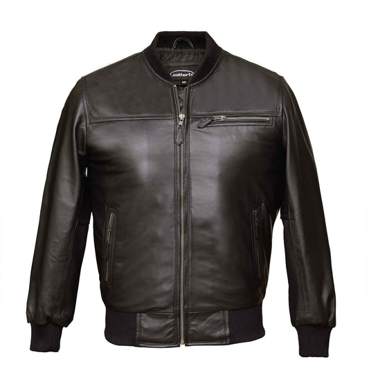 Men's Black Band Collar Bomber Jacket | Sheep Nappa | Blackstone