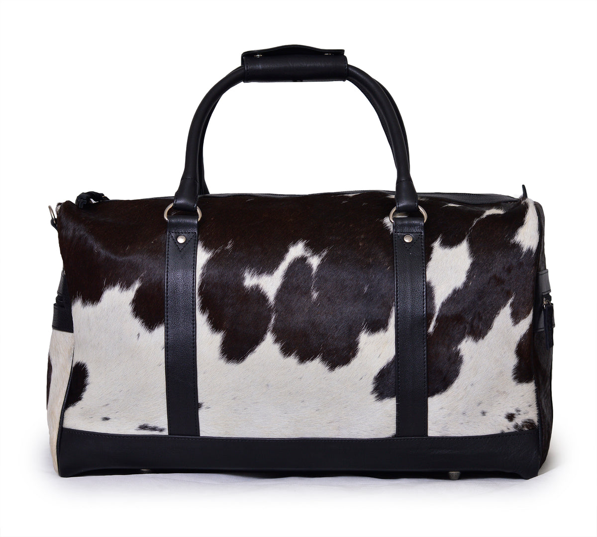 Hair-On Cowhide Leather Holdall | Leather | Dark Brown & White Gym Bag