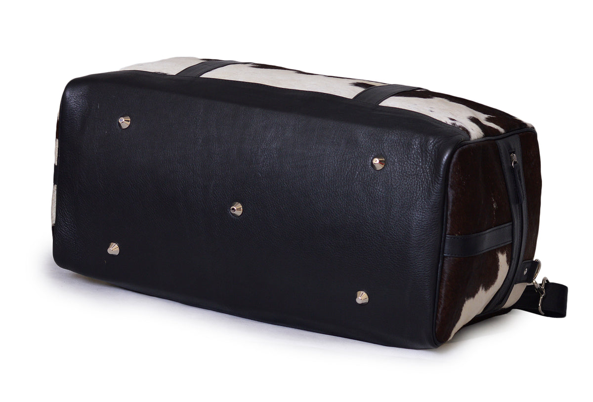 Hair-On Cowhide Leather Holdall | Leather | Dark Brown & White Gym Bag