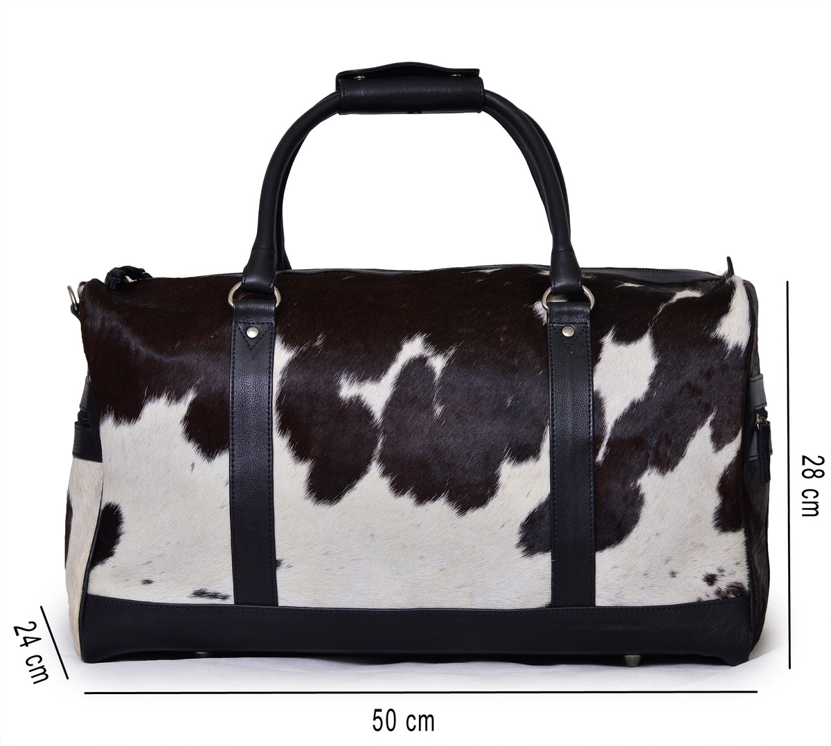 Hair-On Cowhide Leather Holdall | Leather | Dark Brown & White Gym Bag