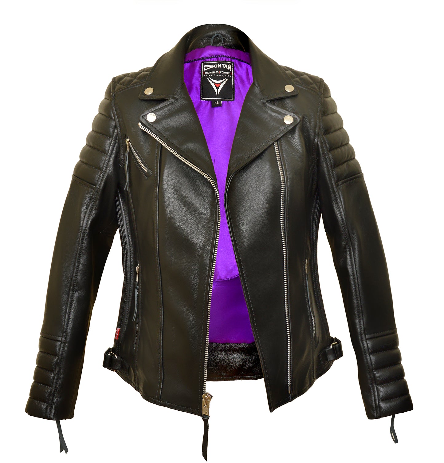 Women's Real Leather Classic Biker Style Jacket in Black - The Augusta