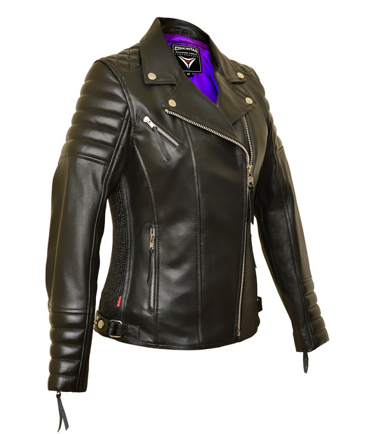 Women's Real Leather Classic Biker Style Jacket in Black - The Augusta