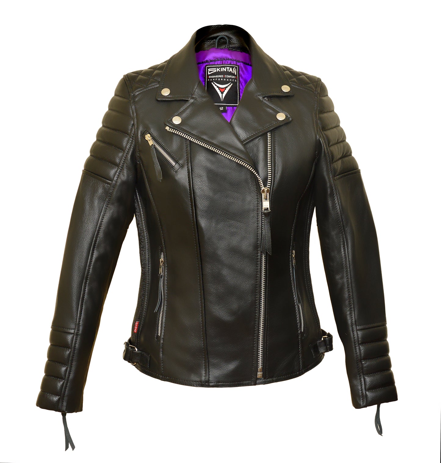 Women's Real Leather Classic Biker Style Jacket in Black - The Augusta