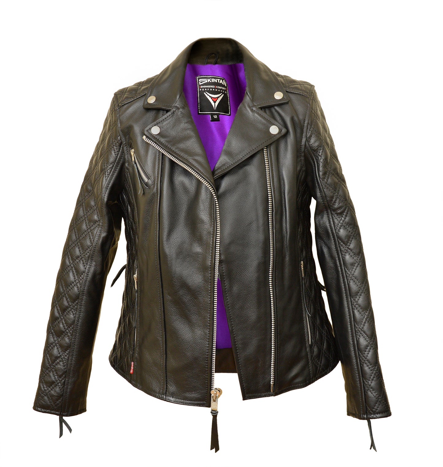 Women's Real Leather Classic Biker Style Jacket in Black - The Adeline