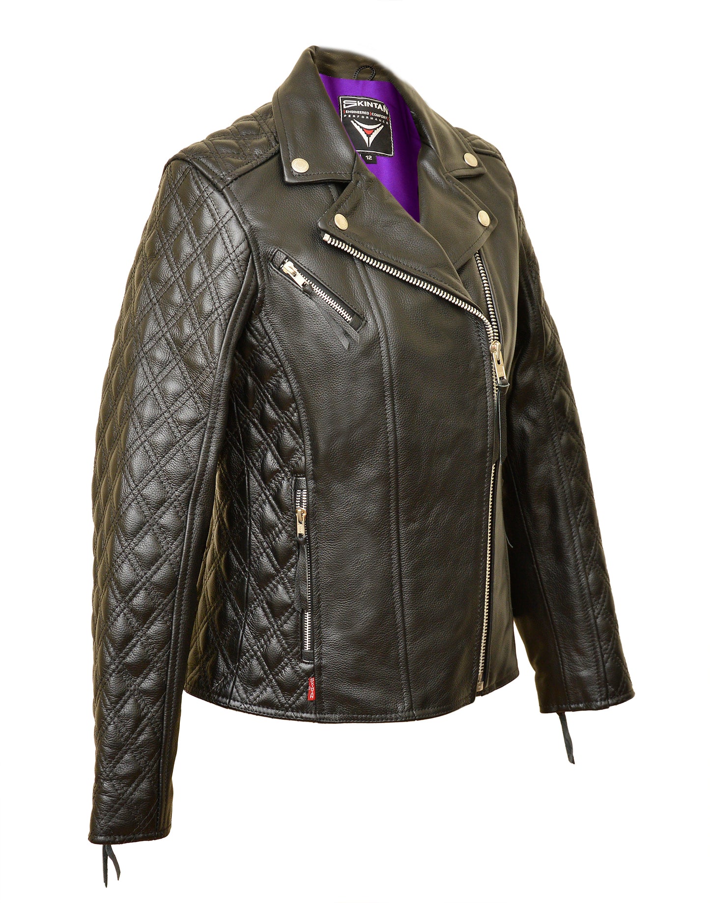 Women's Real Leather Classic Biker Style Jacket in Black - The Adeline